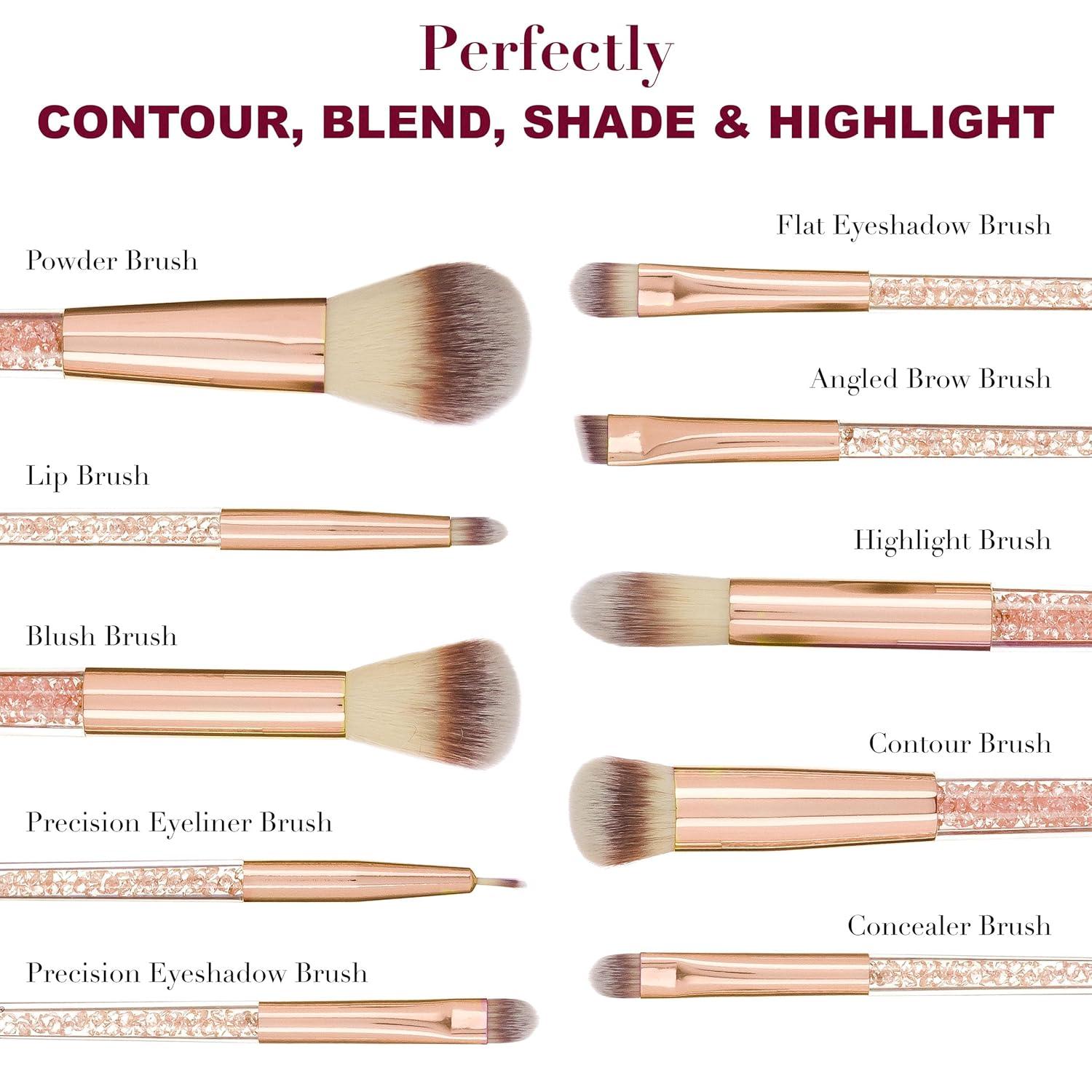 image:image10pc Pro Makeup Brush Set wSparkling Gemstones in Gold 10 Quality Soft Bristle Makeup Brushes For Everyday Use Professional Makeup Brushes amp ToolsRose Gold