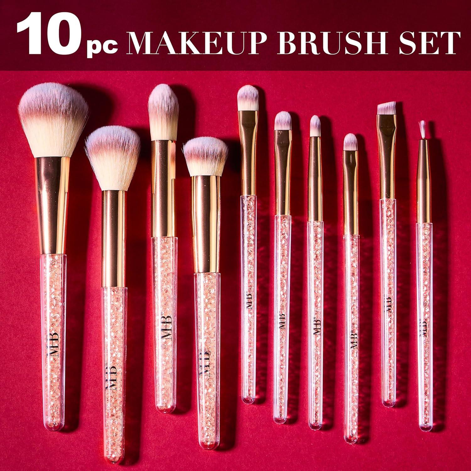 image:image10pc Pro Makeup Brush Set wSparkling Gemstones in Gold 10 Quality Soft Bristle Makeup Brushes For Everyday Use Professional Makeup Brushes amp ToolsRose Gold