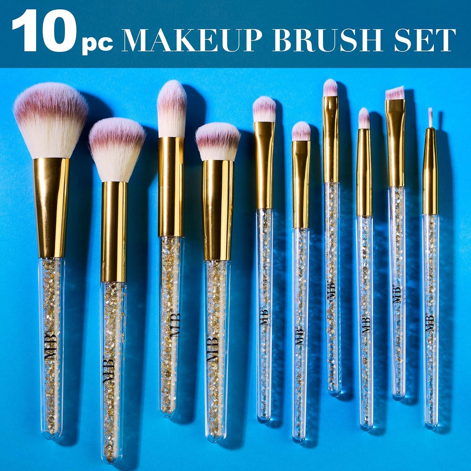 image:image10pc Pro Makeup Brush Set wSparkling Gemstones in Gold 10 Quality Soft Bristle Makeup Brushes For Everyday Use Professional Makeup Brushes amp ToolsGold