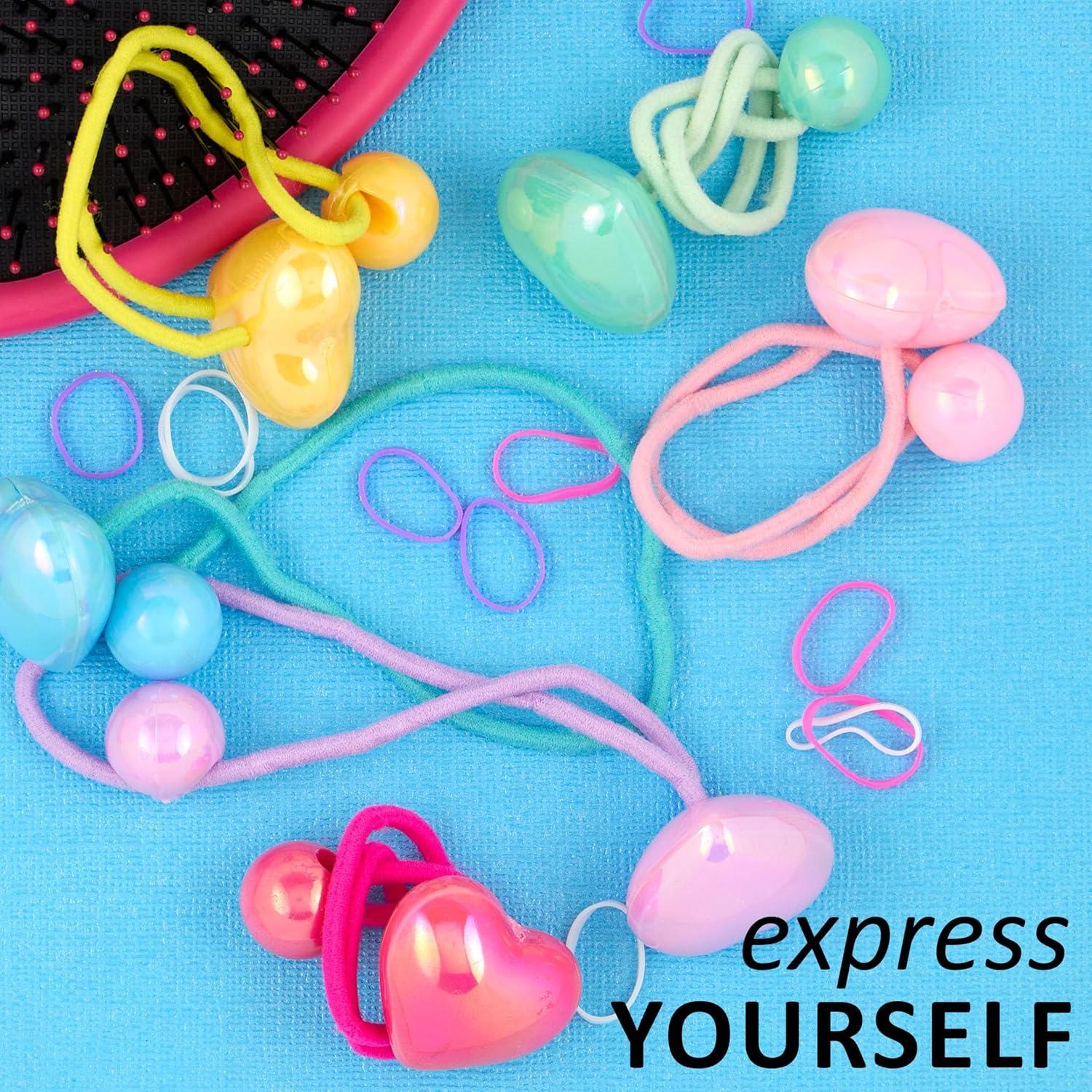 image:image12pc Ponytailers Ponytail Balls Hair Elastics Collection Metallic Hearts amp Round Balls Multicolored Twin Hair Beads Bauble Hair Ties Ponytail Holdersmetallic hearts