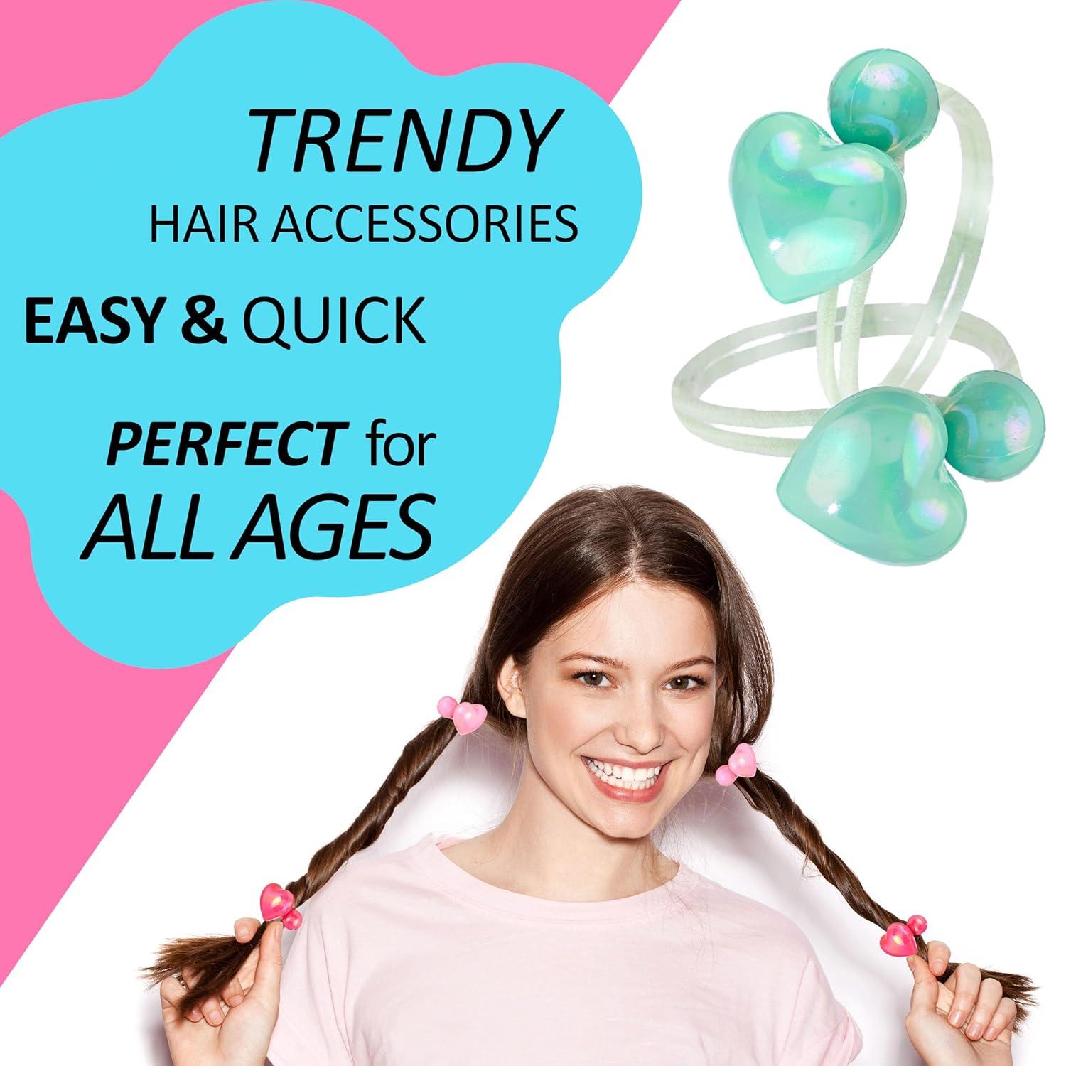 image:image12pc Ponytailers Ponytail Balls Hair Elastics Collection Metallic Hearts amp Round Balls Multicolored Twin Hair Beads Bauble Hair Ties Ponytail Holdersmetallic hearts