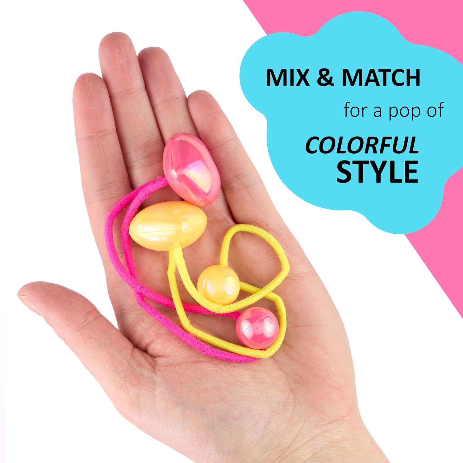 image:image12pc Ponytailers Ponytail Balls Hair Elastics Collection Metallic Hearts amp Round Balls Multicolored Twin Hair Beads Bauble Hair Ties Ponytail Holdersmetallic hearts