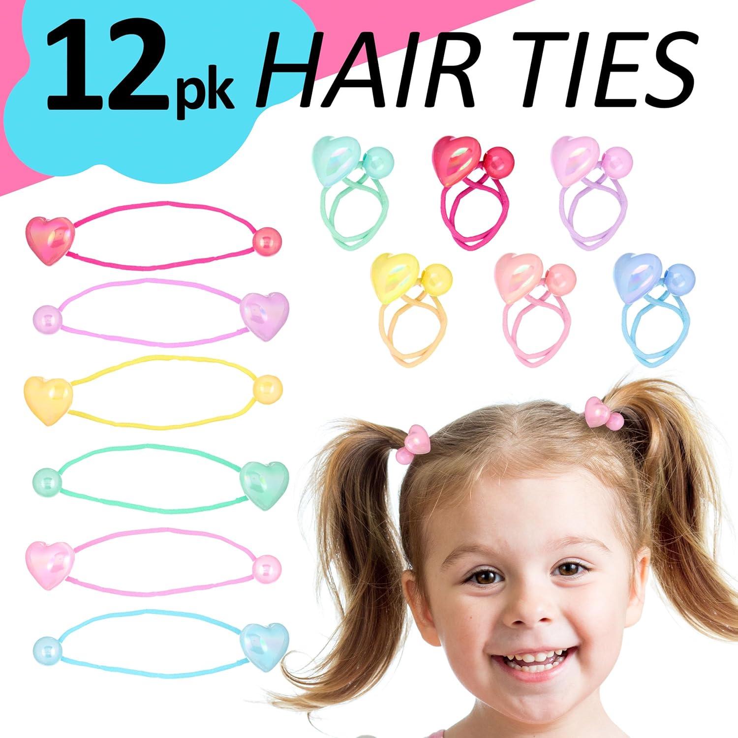 image:image12pc Ponytailers Ponytail Balls Hair Elastics Collection Metallic Hearts amp Round Balls Multicolored Twin Hair Beads Bauble Hair Ties Ponytail Holdersmetallic hearts