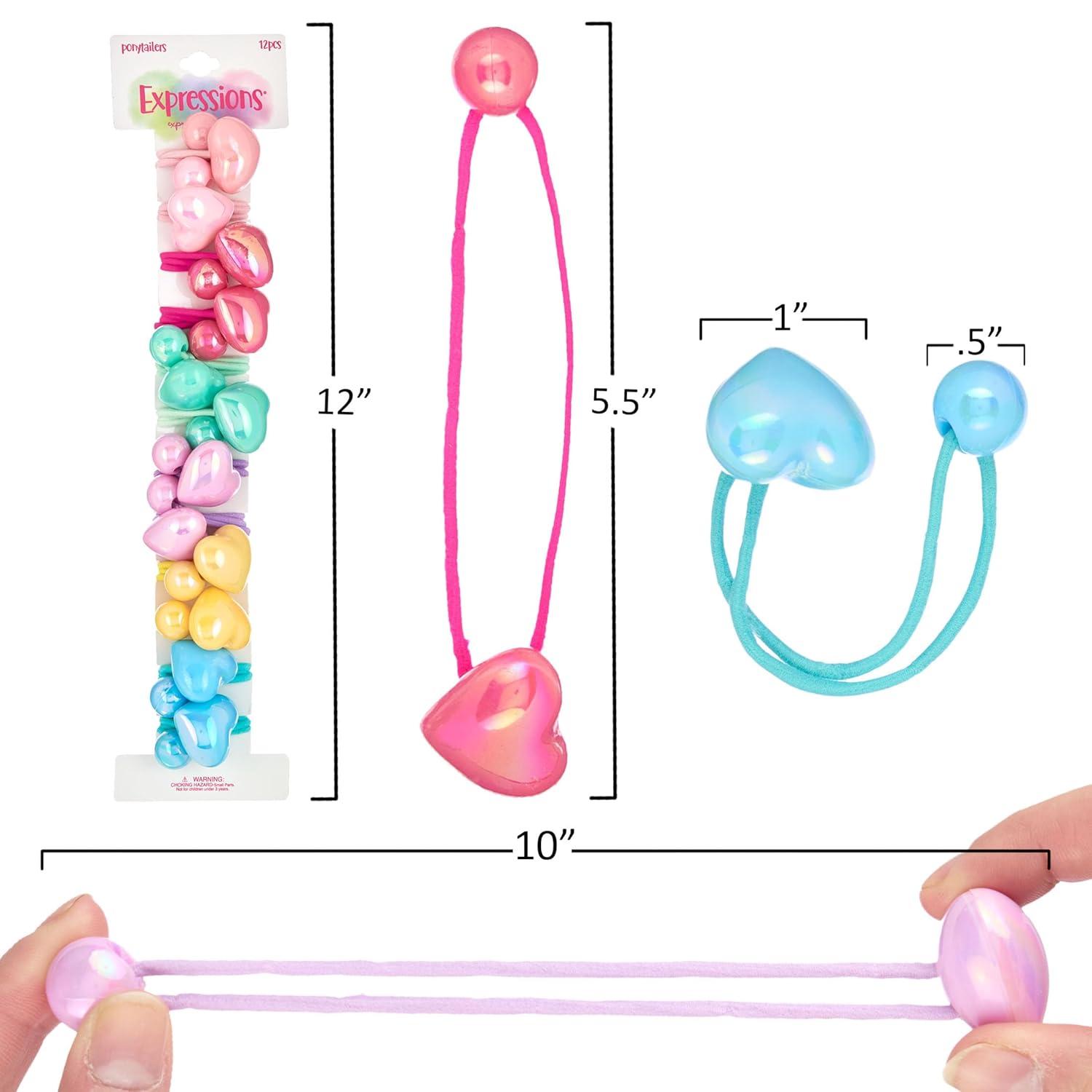 image:image12pc Ponytailers Ponytail Balls Hair Elastics Collection Metallic Hearts amp Round Balls Multicolored Twin Hair Beads Bauble Hair Ties Ponytail Holdersmetallic hearts