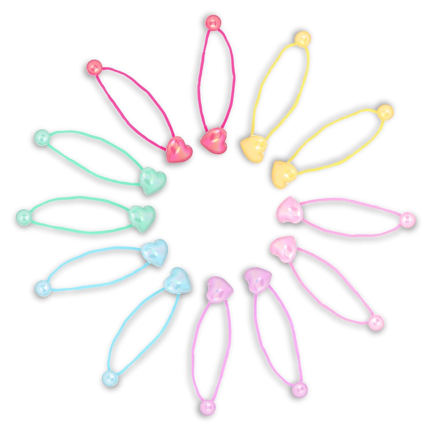 image:image12pc Ponytailers Ponytail Balls Hair Elastics Collection Metallic Hearts amp Round Balls Multicolored Twin Hair Beads Bauble Hair Ties Ponytail Holdersmetallic hearts