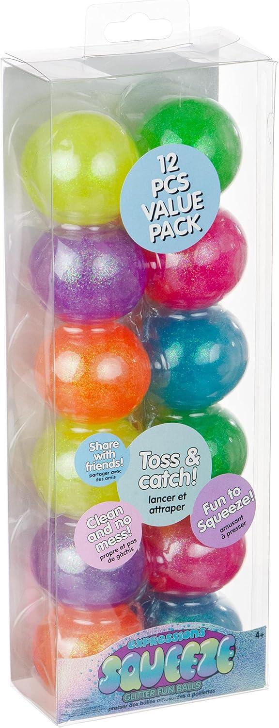 image:image12pc Value Pack Squeeze Balls in Assorted Glitter Colors Fidget Toy Stress Balls for Adults and Kids Anxiety Relief Items to Squish Squeeze Throw and Stick Fidgets for KidsGLITTER