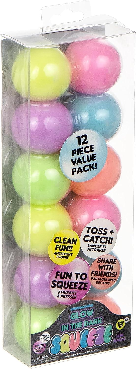 image:image12pc Value Pack Squeeze Balls in Assorted Glitter Colors Fidget Toy Stress Balls for Adults and Kids Anxiety Relief Items to Squish Squeeze Throw and Stick Fidgets for KidsGLOW IN THE DARK