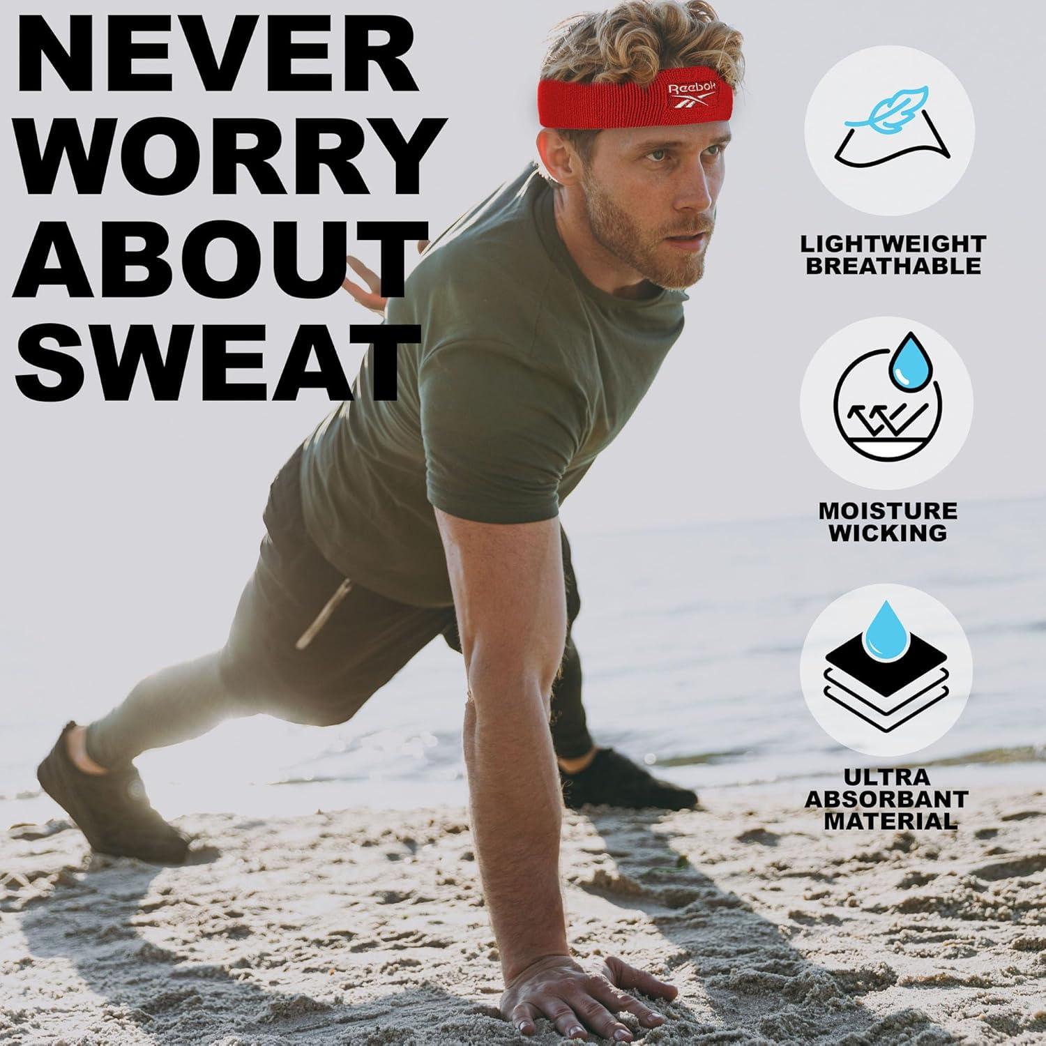 image:image1pc Unisex 225in Wide Workout Headband wStay Dry Technology Terry Cloth Band MoistureWicking Fabric Quality Gym Hair Accessories for Active ComfortReebokRed