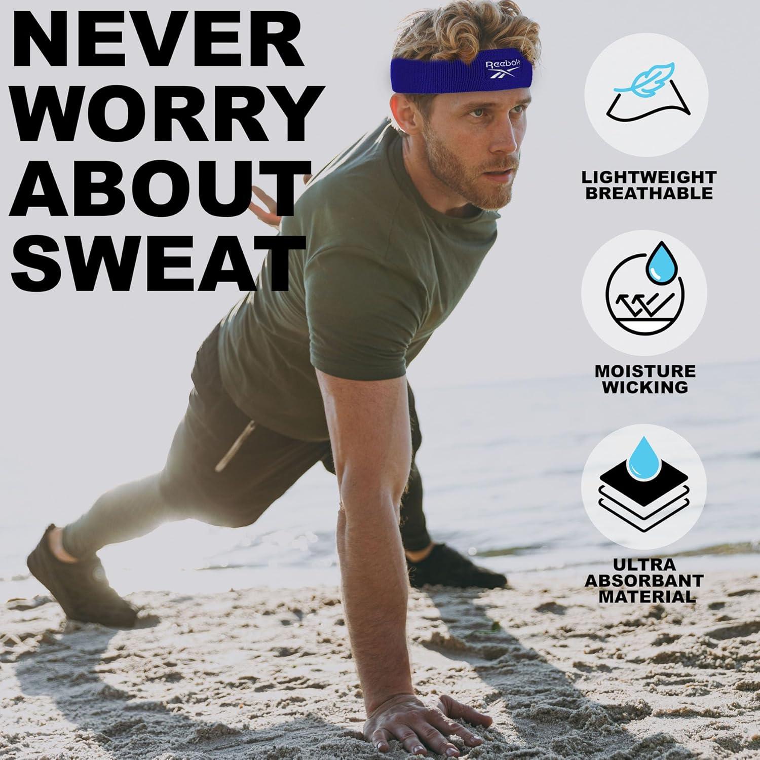 image:image1pc Unisex 225in Wide Workout Headband wStay Dry Technology Terry Cloth Band MoistureWicking Fabric Quality Gym Hair Accessories for Active ComfortReebokBlue