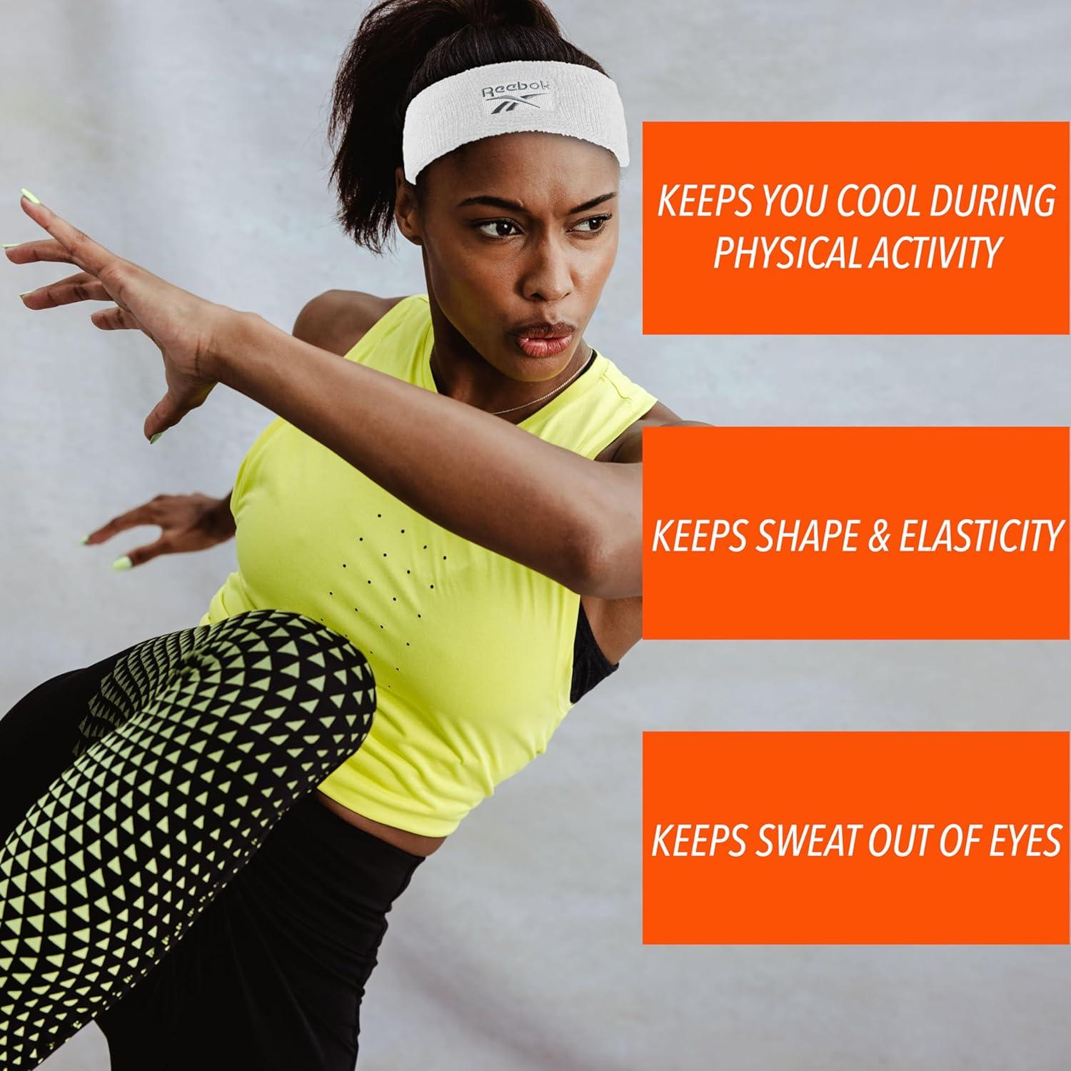 image:image1pc Unisex 225in Wide Workout Headband wStay Dry Technology Terry Cloth Band MoistureWicking Fabric Quality Gym Hair Accessories for Active ComfortReebokWhite