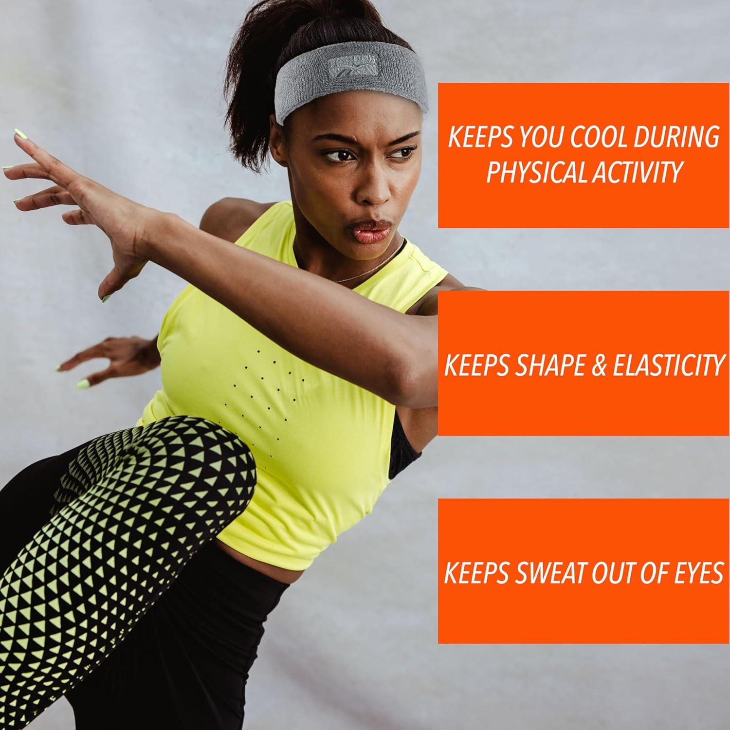 image:image1pc Unisex 225in Wide Workout Headband wStay Dry Technology Terry Cloth Band MoistureWicking Fabric Quality Gym Hair Accessories for Active ComfortReebokGrey