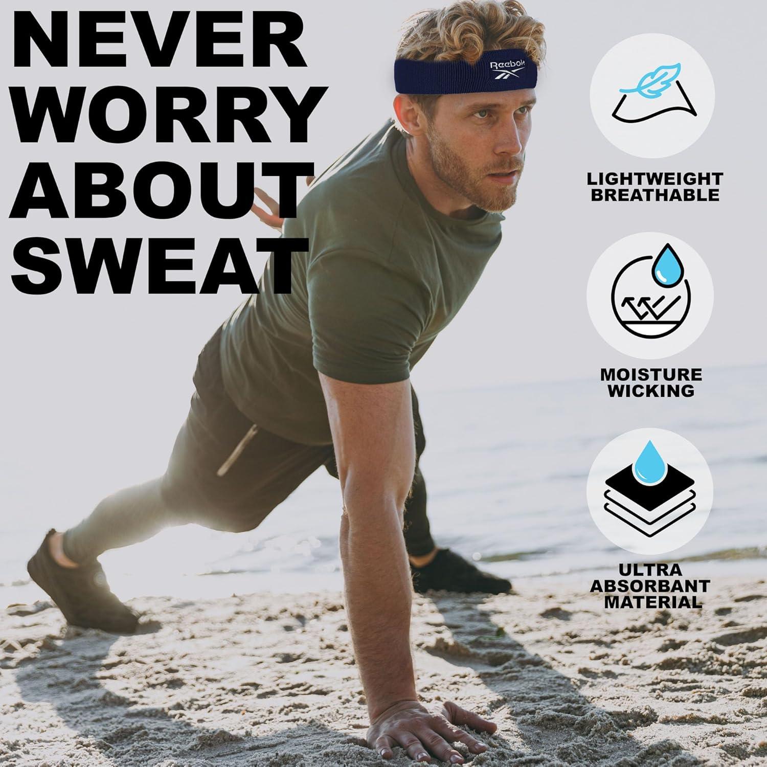 image:image1pc Unisex 225in Wide Workout Headband wStay Dry Technology Terry Cloth Band MoistureWicking Fabric Quality Gym Hair Accessories for Active ComfortReebokNavy