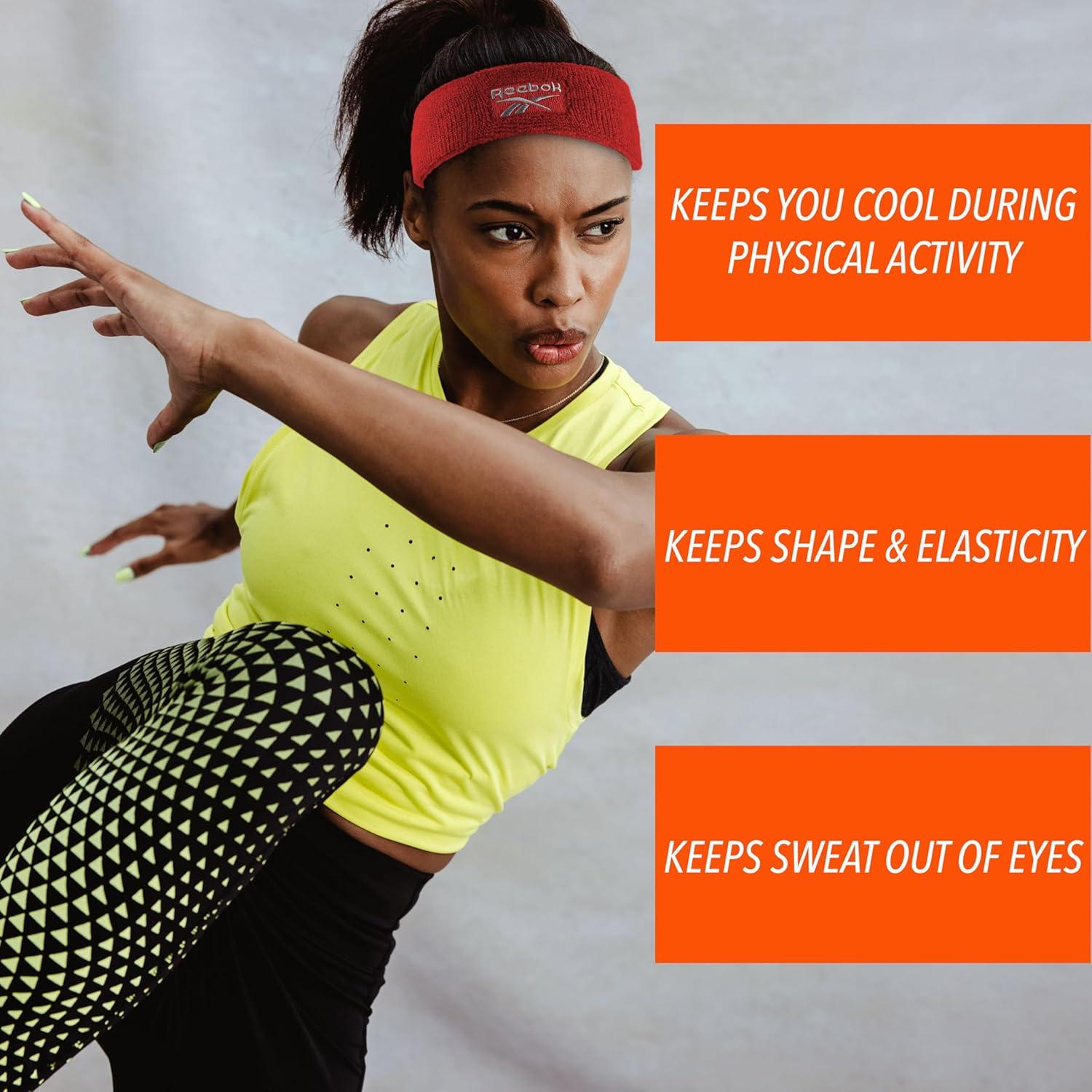 image:image1pc Unisex 225in Wide Workout Headband wStay Dry Technology Terry Cloth Band MoistureWicking Fabric Quality Gym Hair Accessories for Active ComfortReebokRed