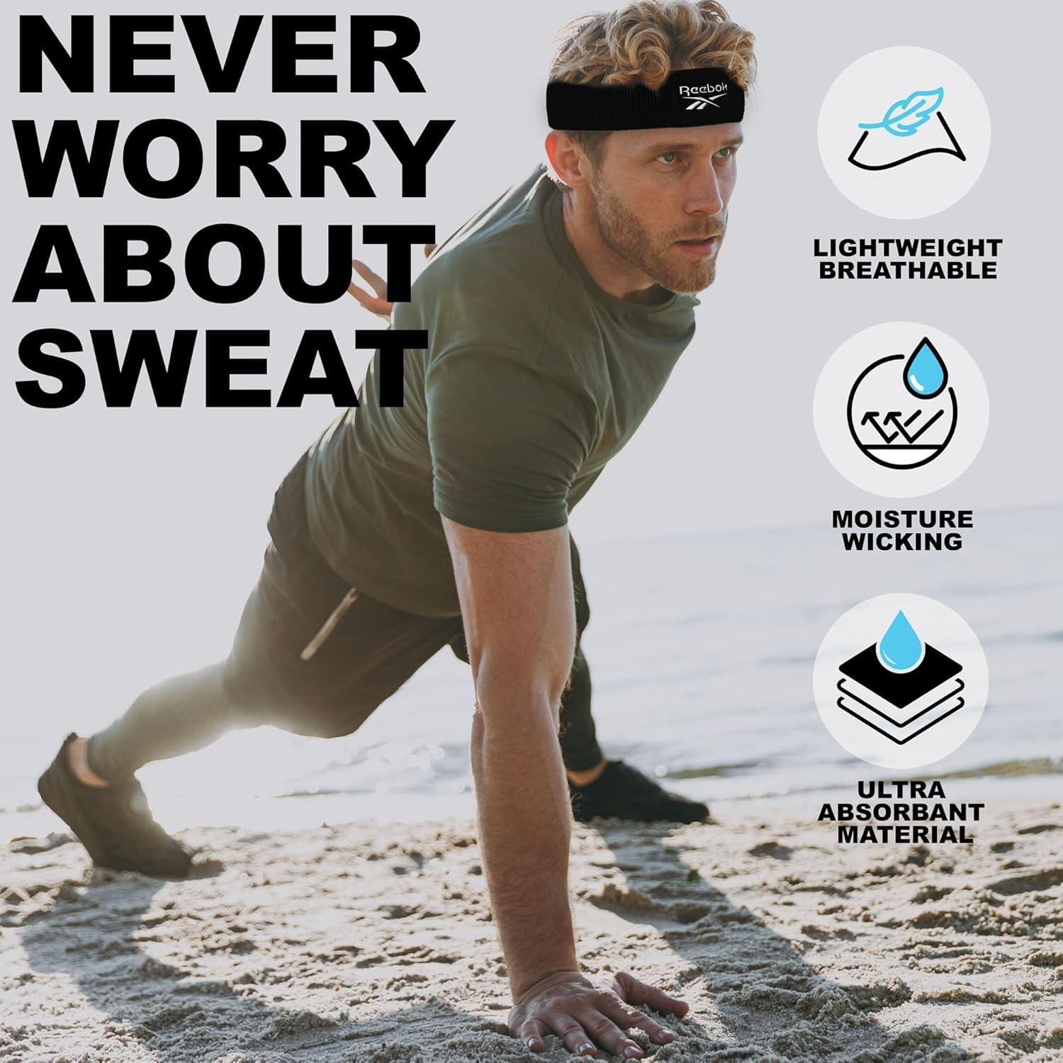 image:image1pc Unisex 225in Wide Workout Headband wStay Dry Technology Terry Cloth Band MoistureWicking Fabric Quality Gym Hair Accessories for Active ComfortReebokBlack