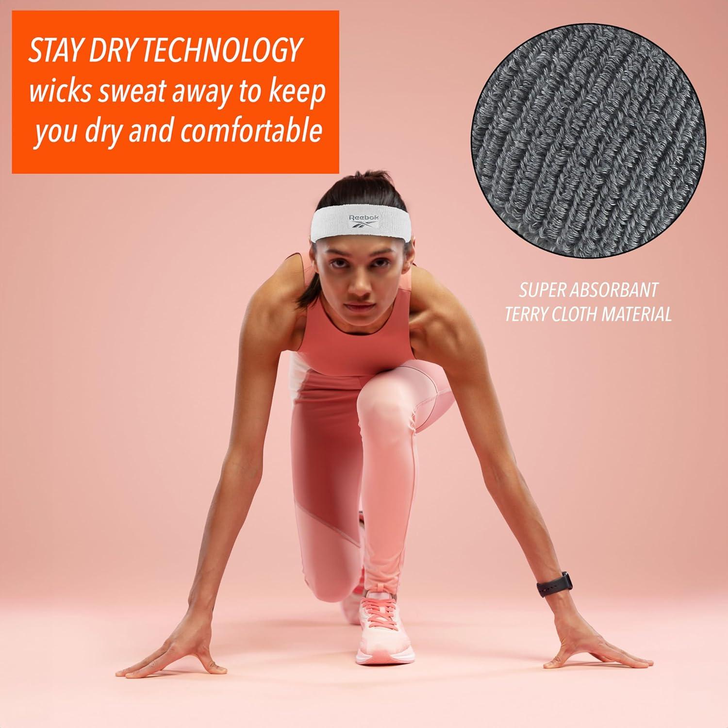 image:image1pc Unisex 225in Wide Workout Headband wStay Dry Technology Terry Cloth Band MoistureWicking Fabric Quality Gym Hair Accessories for Active ComfortReebokWhite