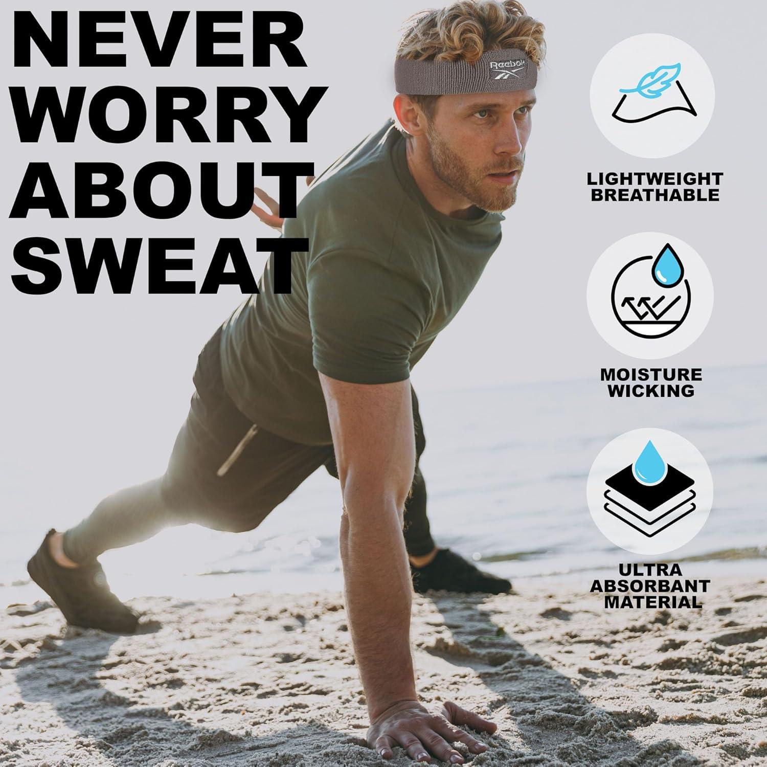 image:image1pc Unisex 225in Wide Workout Headband wStay Dry Technology Terry Cloth Band MoistureWicking Fabric Quality Gym Hair Accessories for Active ComfortReebokGrey