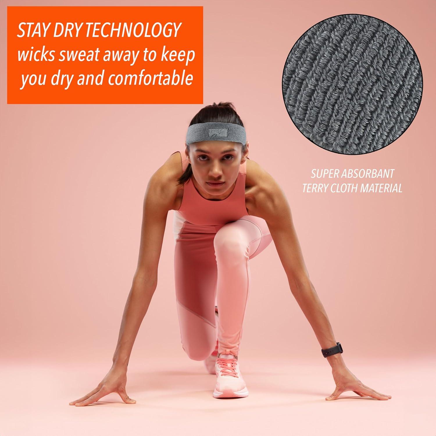 image:image1pc Unisex 225in Wide Workout Headband wStay Dry Technology Terry Cloth Band MoistureWicking Fabric Quality Gym Hair Accessories for Active ComfortReebokGrey