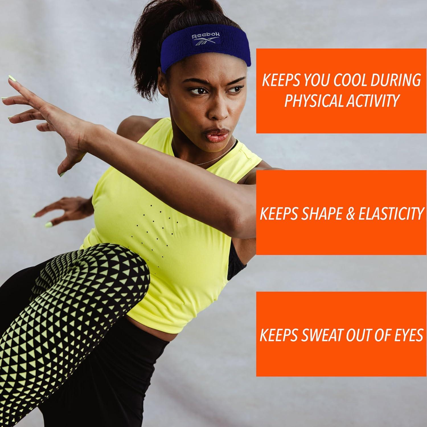 image:image1pc Unisex 225in Wide Workout Headband wStay Dry Technology Terry Cloth Band MoistureWicking Fabric Quality Gym Hair Accessories for Active ComfortReebokBlue