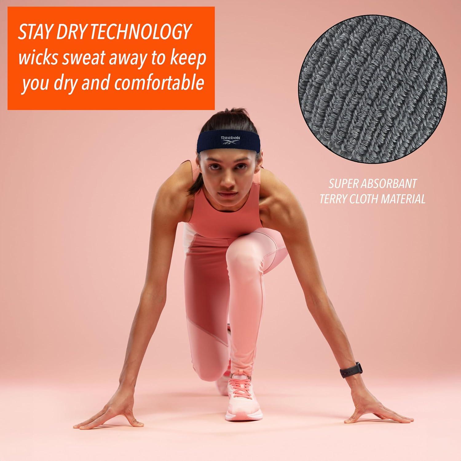 image:image1pc Unisex 225in Wide Workout Headband wStay Dry Technology Terry Cloth Band MoistureWicking Fabric Quality Gym Hair Accessories for Active ComfortReebokNavy