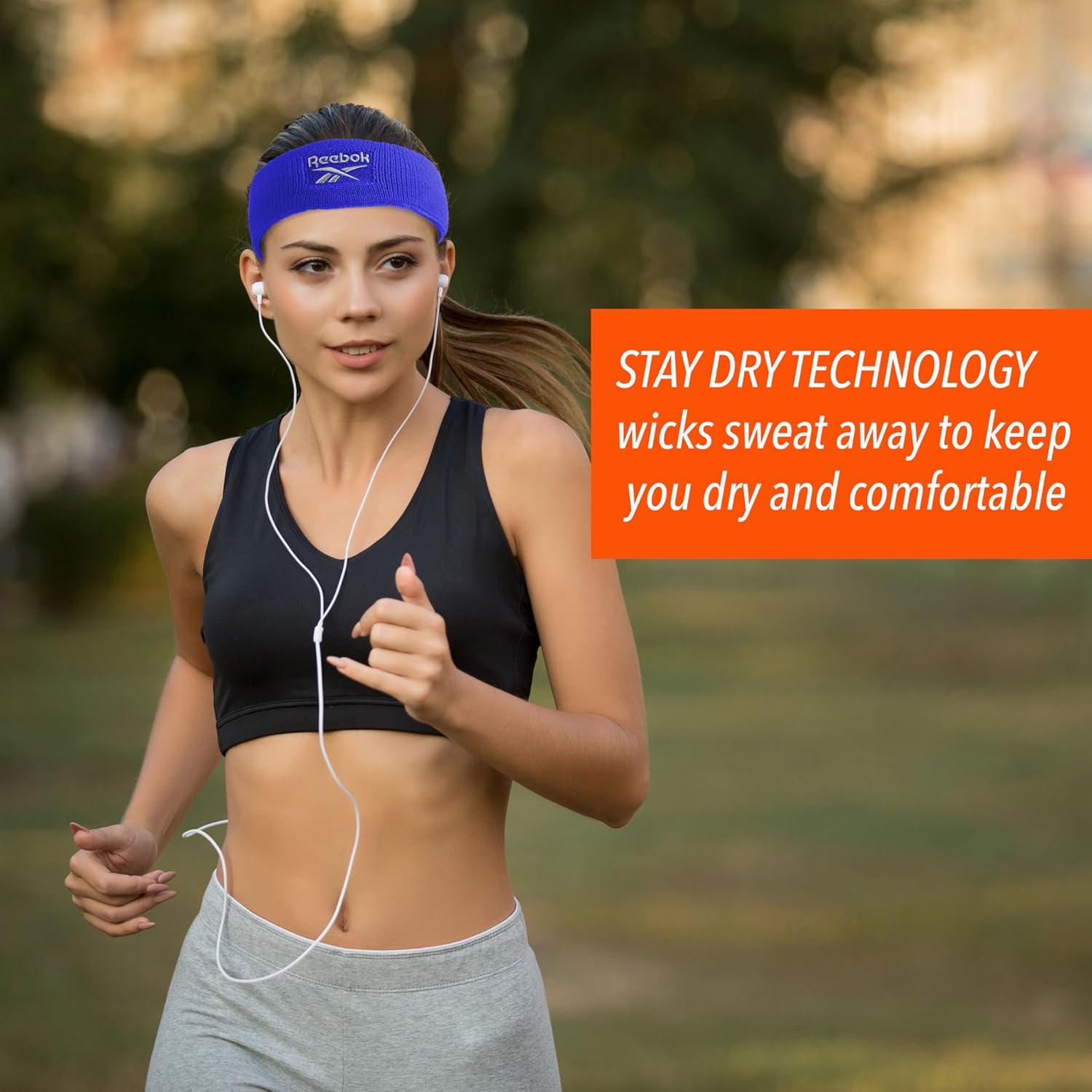 image:image1pc Unisex Athletic Sweatband 225in Thick Workout Headband wStay Dry Technology MoistureWicking FabricQuality Gym Hair Accessories for Active ComfortReeboknavy