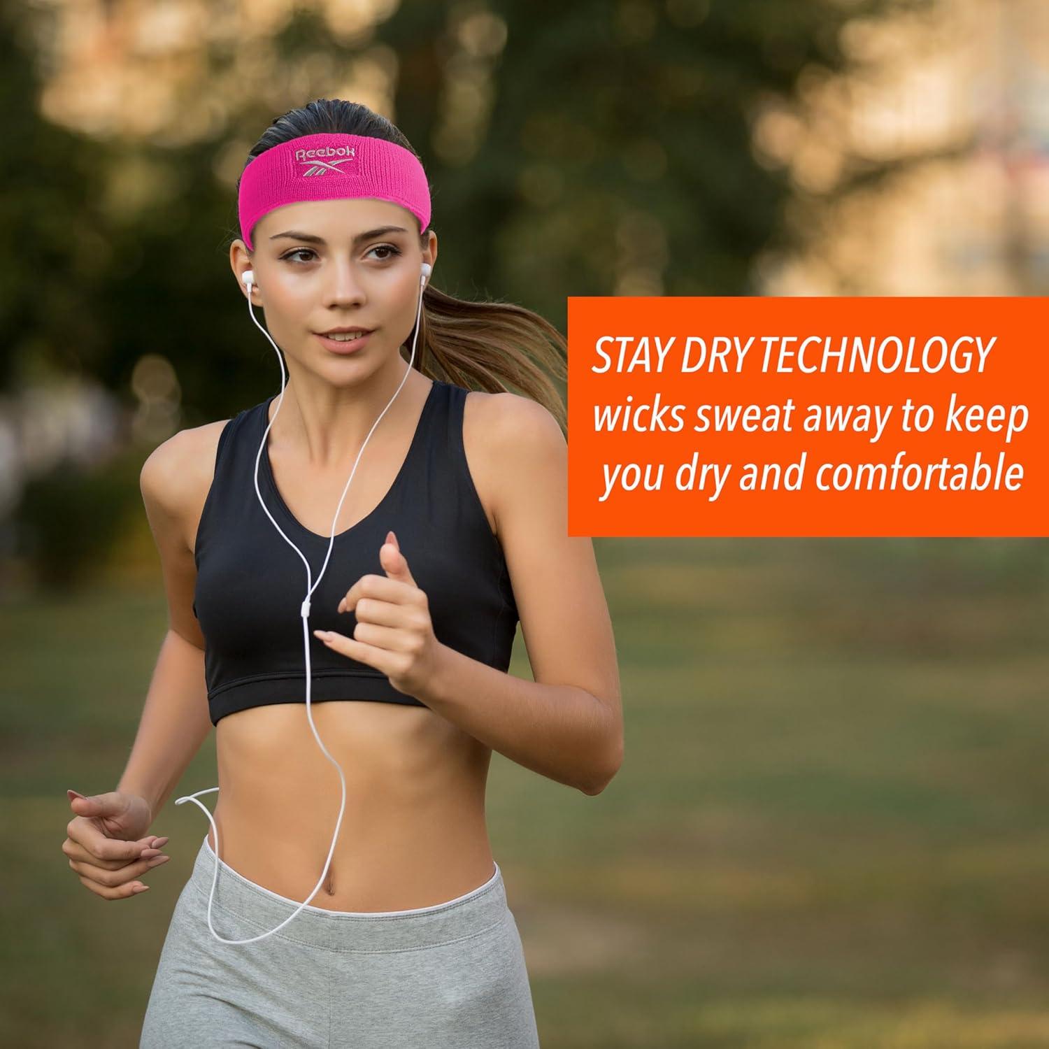 image:image1pc Unisex Athletic Sweatband 225in Thick Workout Headband wStay Dry Technology MoistureWicking FabricQuality Gym Hair Accessories for Active ComfortReebokpink
