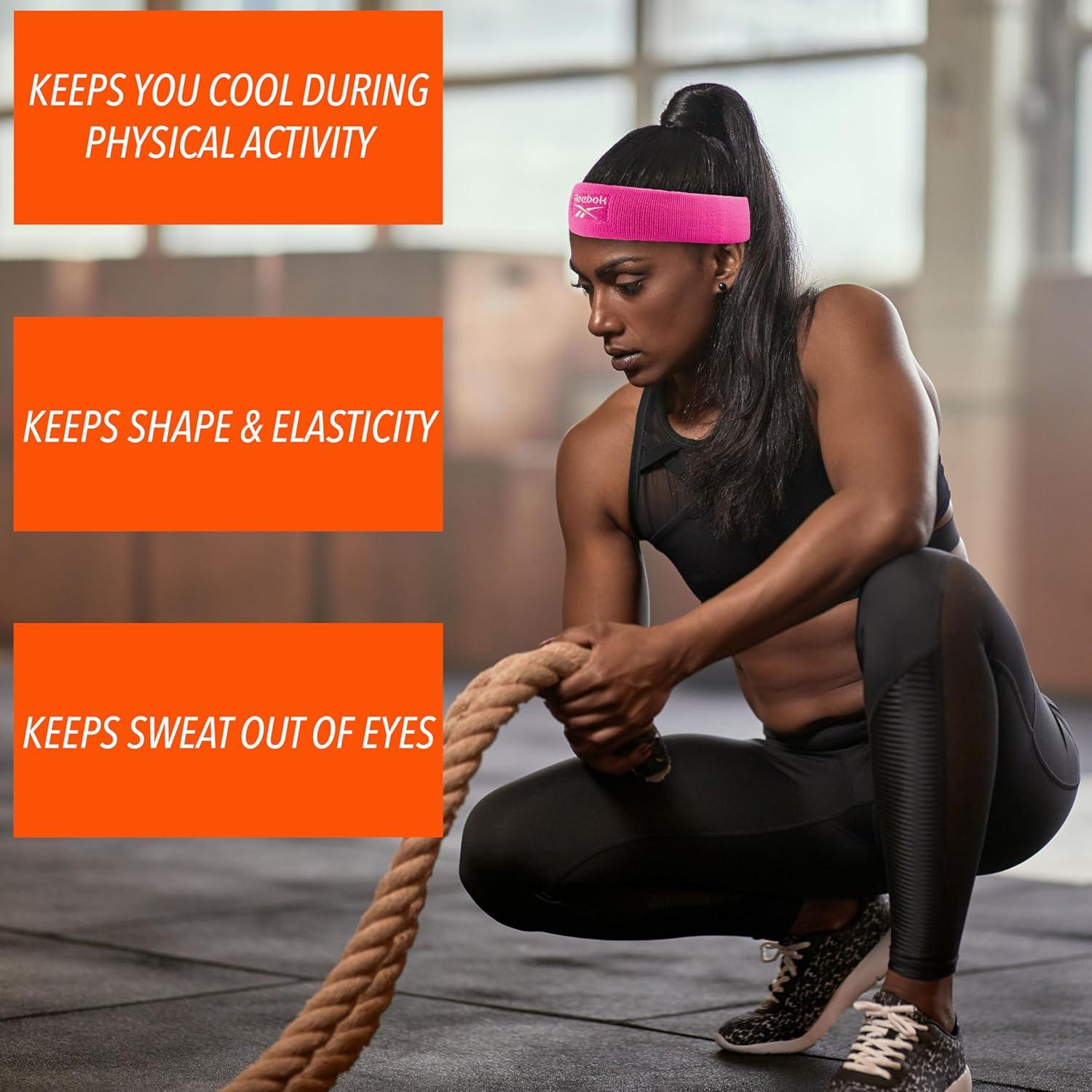 image:image1pc Unisex Athletic Sweatband 225in Thick Workout Headband wStay Dry Technology MoistureWicking FabricQuality Gym Hair Accessories for Active ComfortReebokpink