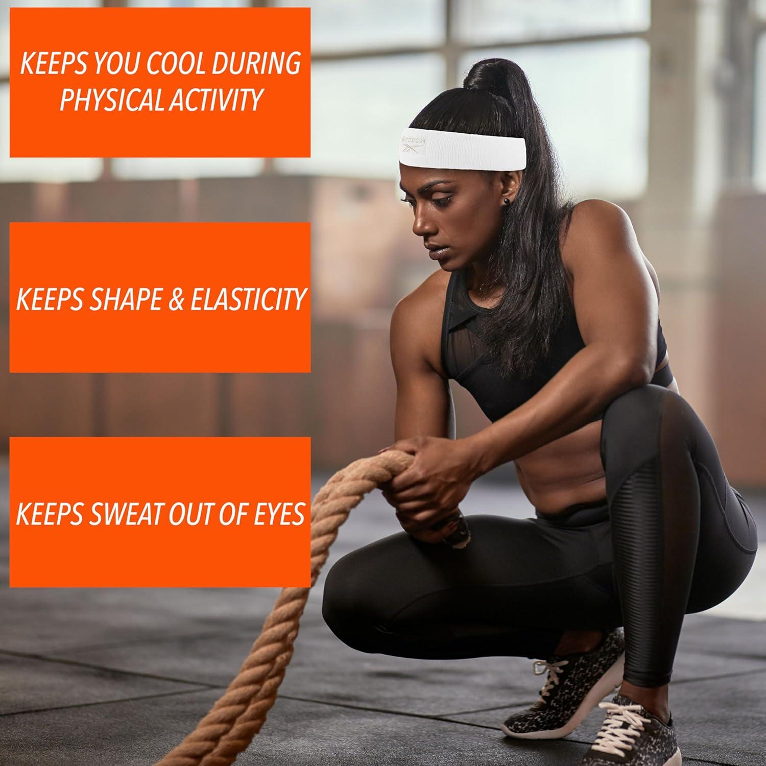 image:image1pc Unisex Athletic Sweatband 225in Thick Workout Headband wStay Dry Technology MoistureWicking FabricQuality Gym Hair Accessories for Active ComfortReebokwhite