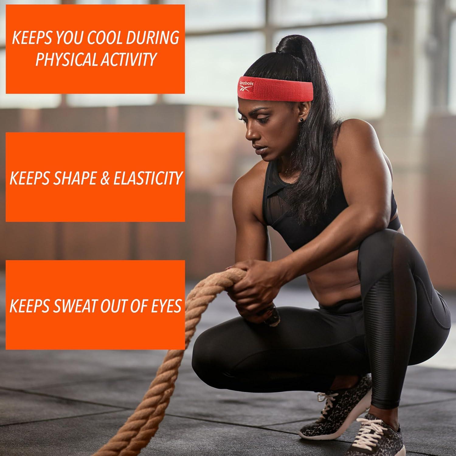 image:image1pc Unisex Athletic Sweatband 225in Thick Workout Headband wStay Dry Technology MoistureWicking FabricQuality Gym Hair Accessories for Active ComfortReebokred