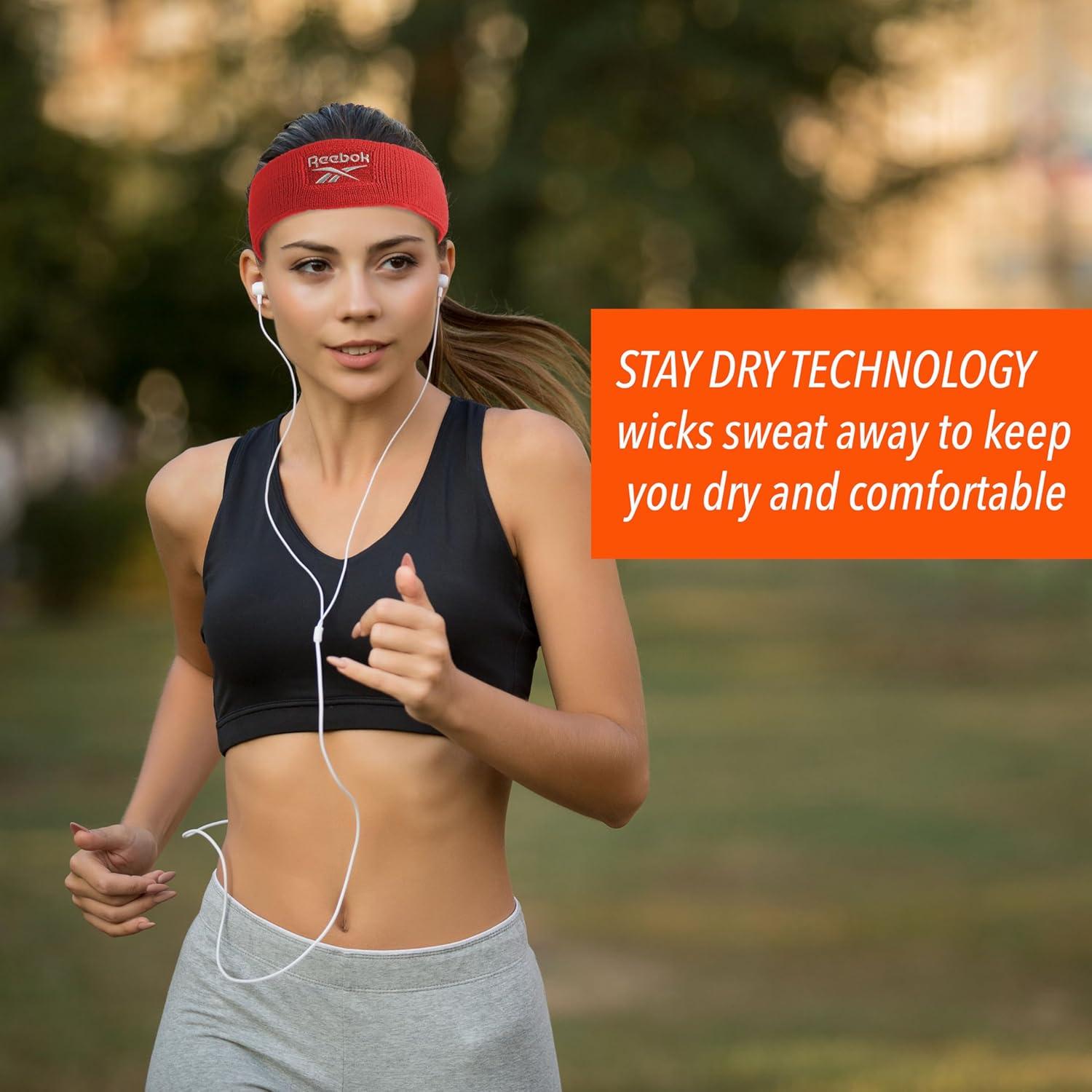 image:image1pc Unisex Athletic Sweatband 225in Thick Workout Headband wStay Dry Technology MoistureWicking FabricQuality Gym Hair Accessories for Active ComfortReebokred
