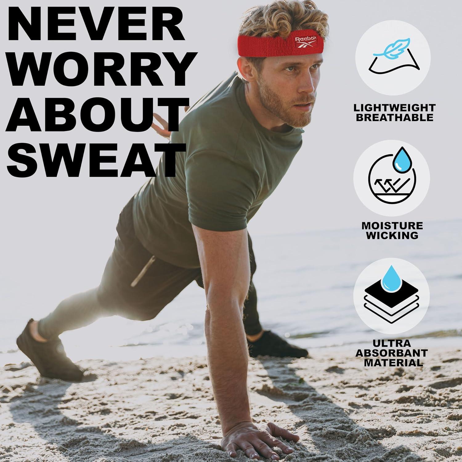 image:image1pc Unisex Athletic Sweatband 225in Thick Workout Headband wStay Dry Technology MoistureWicking FabricQuality Gym Hair Accessories for Active ComfortReebokred