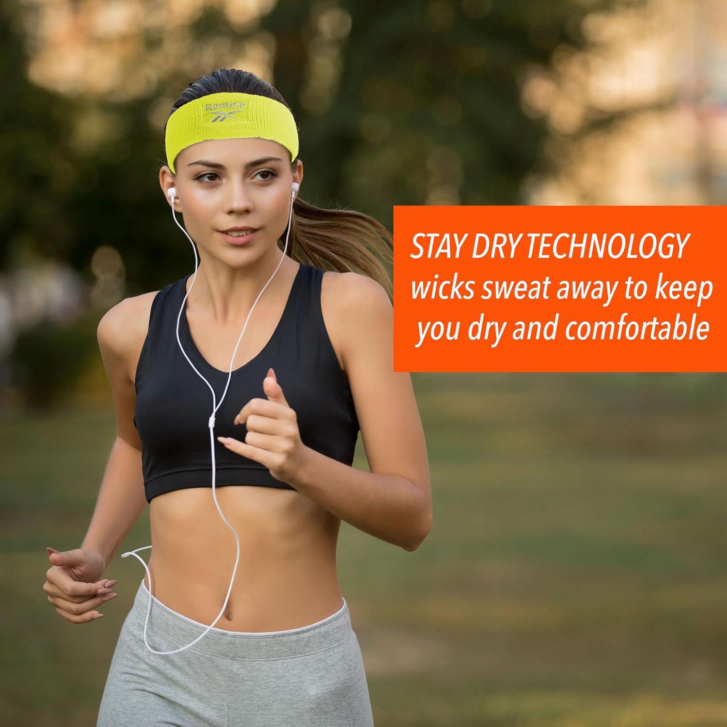 image:image1pc Unisex Athletic Sweatband 225in Thick Workout Headband wStay Dry Technology MoistureWicking FabricQuality Gym Hair Accessories for Active ComfortReebokyellow