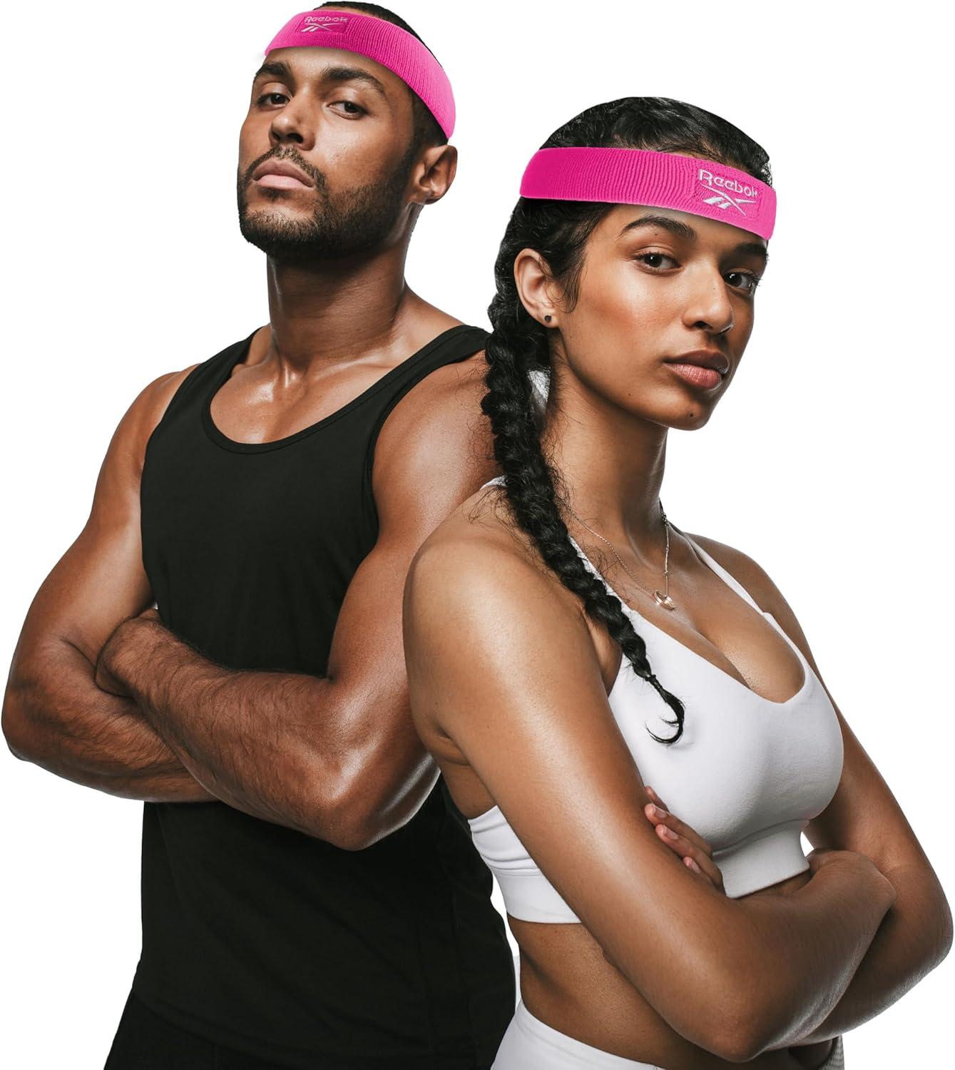 image:image1pc Unisex Athletic Sweatband 225in Thick Workout Headband wStay Dry Technology MoistureWicking FabricQuality Gym Hair Accessories for Active ComfortReebokpink