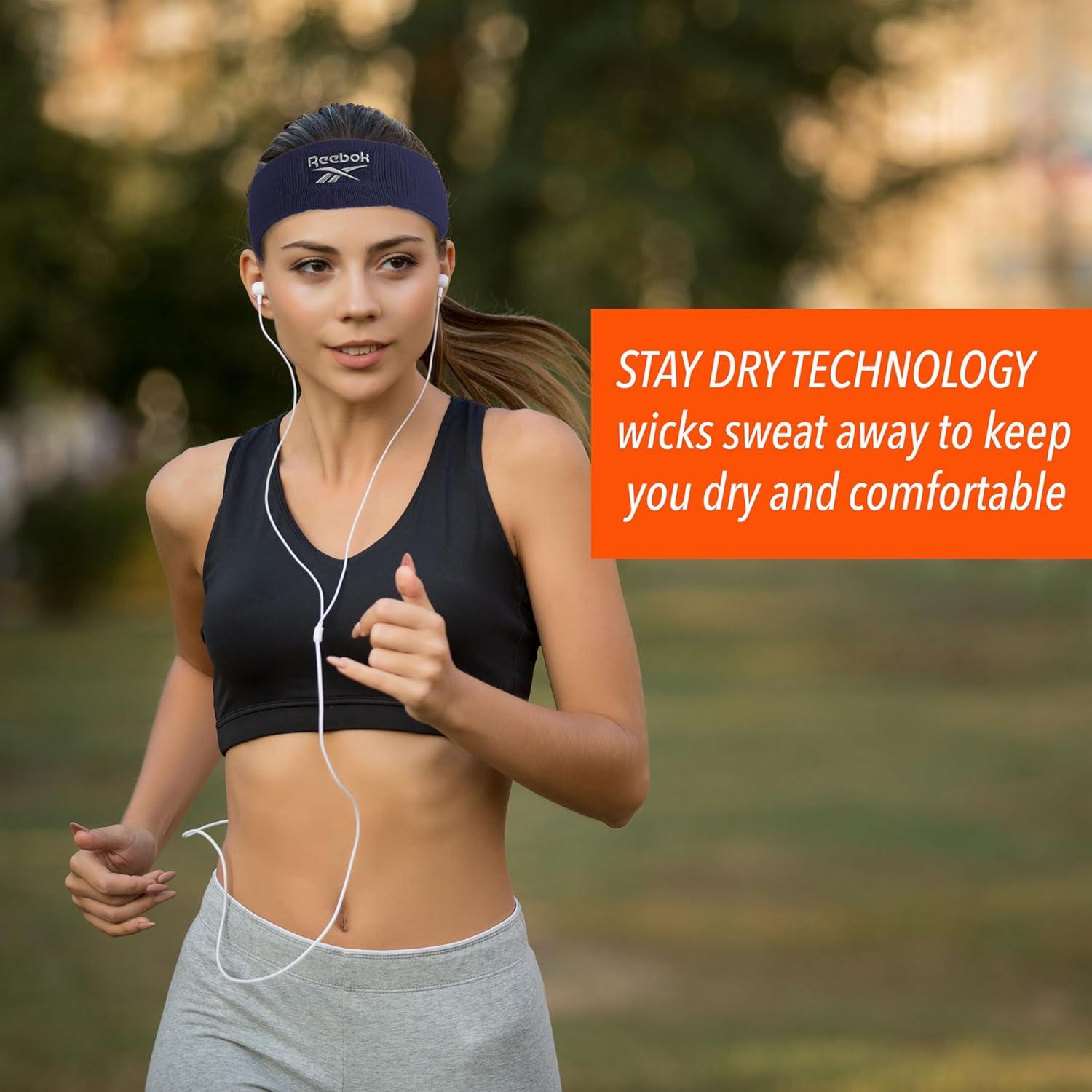 image:image1pc Unisex Athletic Sweatband 225in Thick Workout Headband wStay Dry Technology MoistureWicking FabricQuality Gym Hair Accessories for Active ComfortReebokblue
