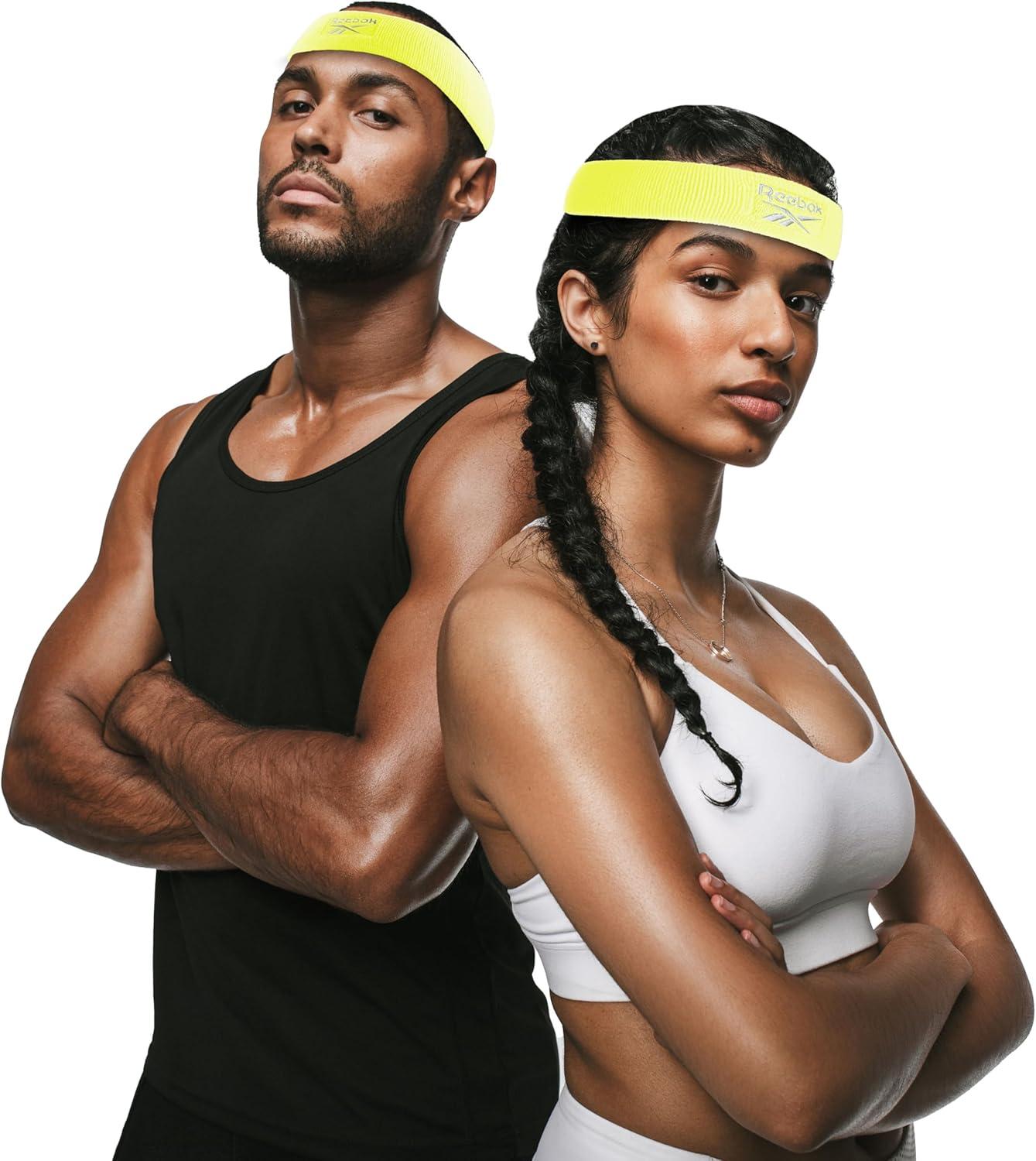 image:image1pc Unisex Athletic Sweatband 225in Thick Workout Headband wStay Dry Technology MoistureWicking FabricQuality Gym Hair Accessories for Active ComfortReebokyellow