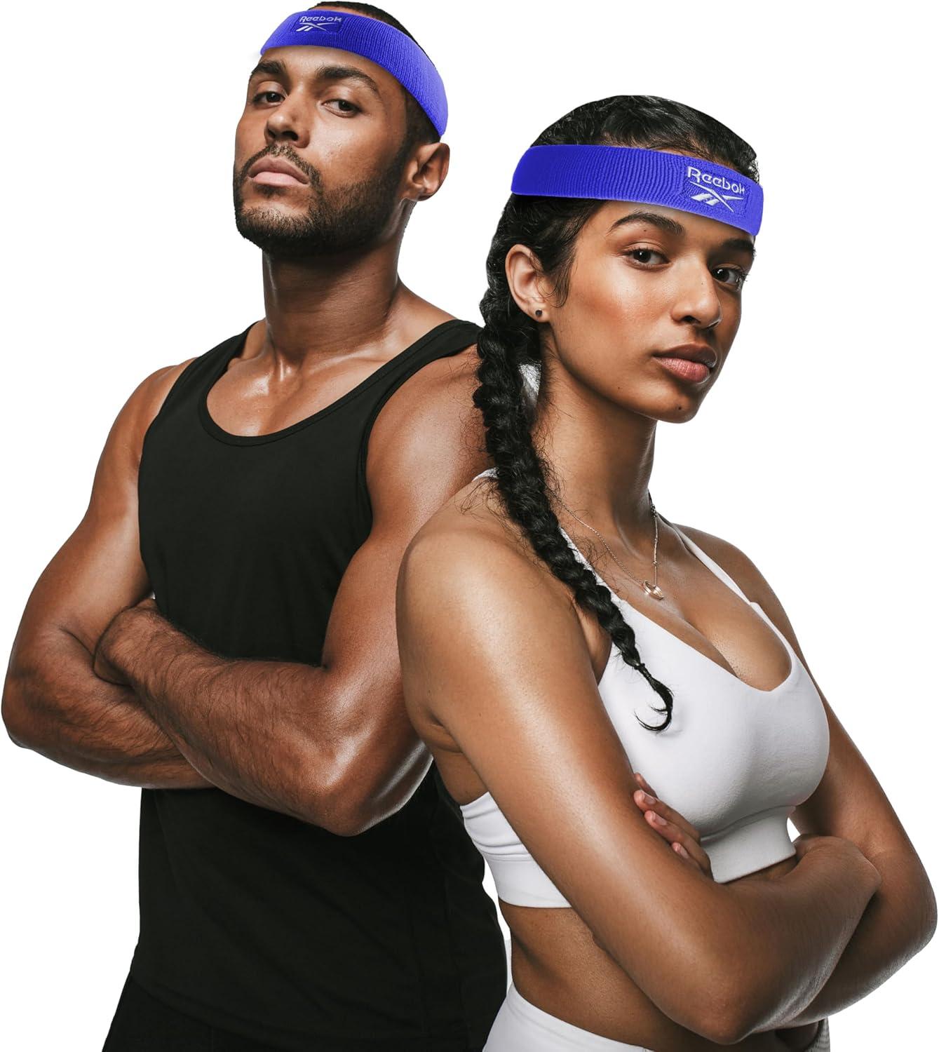 image:image1pc Unisex Athletic Sweatband 225in Thick Workout Headband wStay Dry Technology MoistureWicking FabricQuality Gym Hair Accessories for Active ComfortReeboknavy
