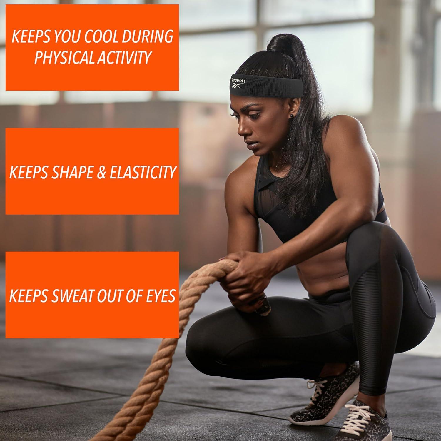 image:image1pc Unisex Athletic Sweatband 225in Thick Workout Headband wStay Dry Technology MoistureWicking FabricQuality Gym Hair Accessories for Active ComfortReebokblack