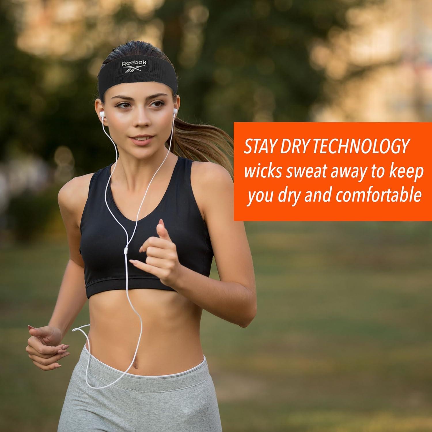 image:image1pc Unisex Athletic Sweatband 225in Thick Workout Headband wStay Dry Technology MoistureWicking FabricQuality Gym Hair Accessories for Active ComfortReebokblack