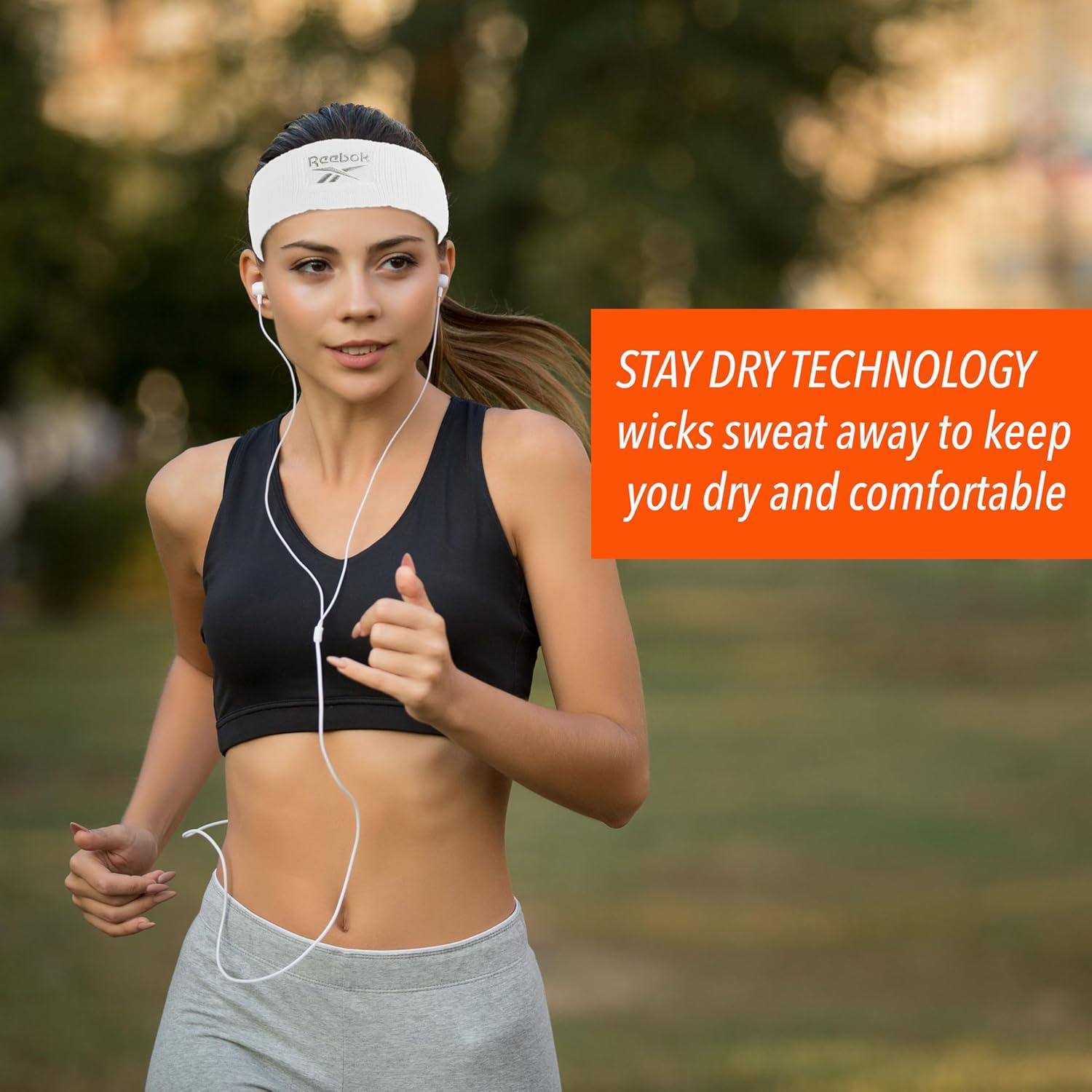 image:image1pc Unisex Athletic Sweatband 225in Thick Workout Headband wStay Dry Technology MoistureWicking FabricQuality Gym Hair Accessories for Active ComfortReebokwhite