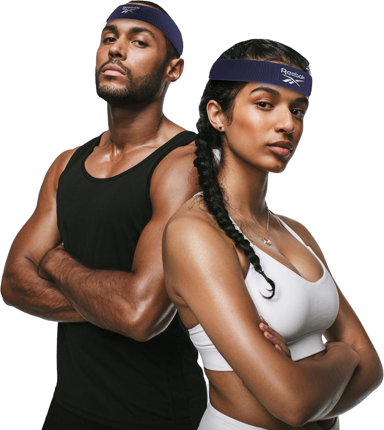 image:image1pc Unisex Athletic Sweatband 225in Thick Workout Headband wStay Dry Technology MoistureWicking FabricQuality Gym Hair Accessories for Active ComfortReebokblue