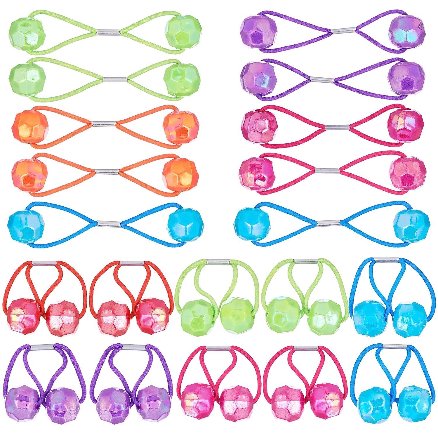 image:image20pc Ponytailers Ponytail Balls Hair Elastics Collection 18mm Round Opaque Multicolored Twin Hair Beads Bauble Hair Ties Ponytail Holders Toddler Kids Bobble Hair Tie Value PackShiny