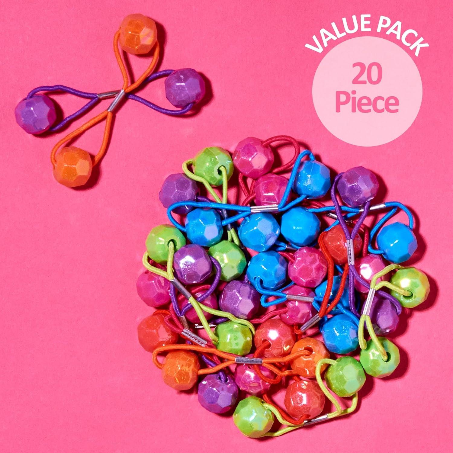 image:image20pc Ponytailers Ponytail Balls Hair Elastics Collection 18mm Round Opaque Multicolored Twin Hair Beads Bauble Hair Ties Ponytail Holders Toddler Kids Bobble Hair Tie Value PackShiny