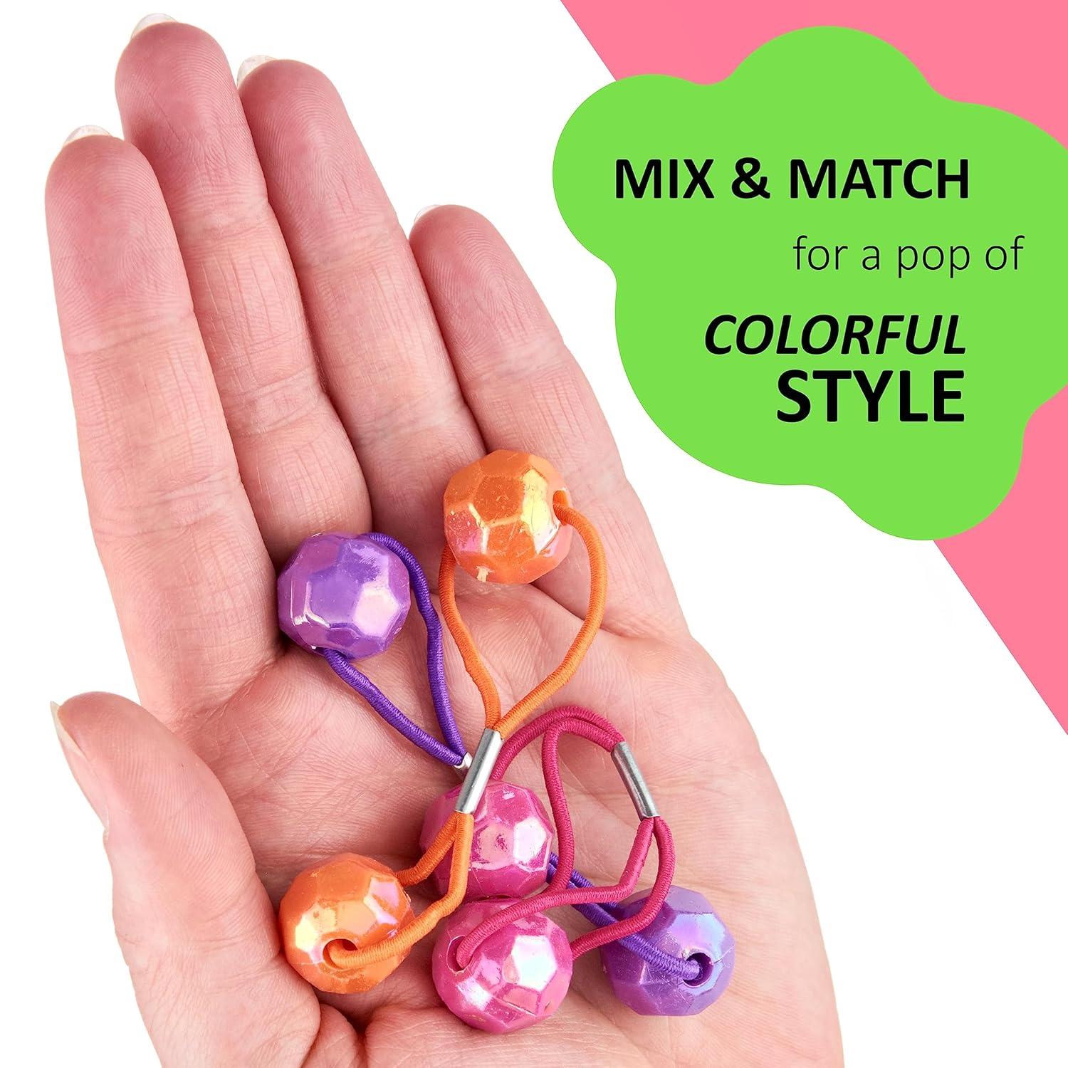 image:image20pc Ponytailers Ponytail Balls Hair Elastics Collection 18mm Round Opaque Multicolored Twin Hair Beads Bauble Hair Ties Ponytail Holders Toddler Kids Bobble Hair Tie Value PackShiny