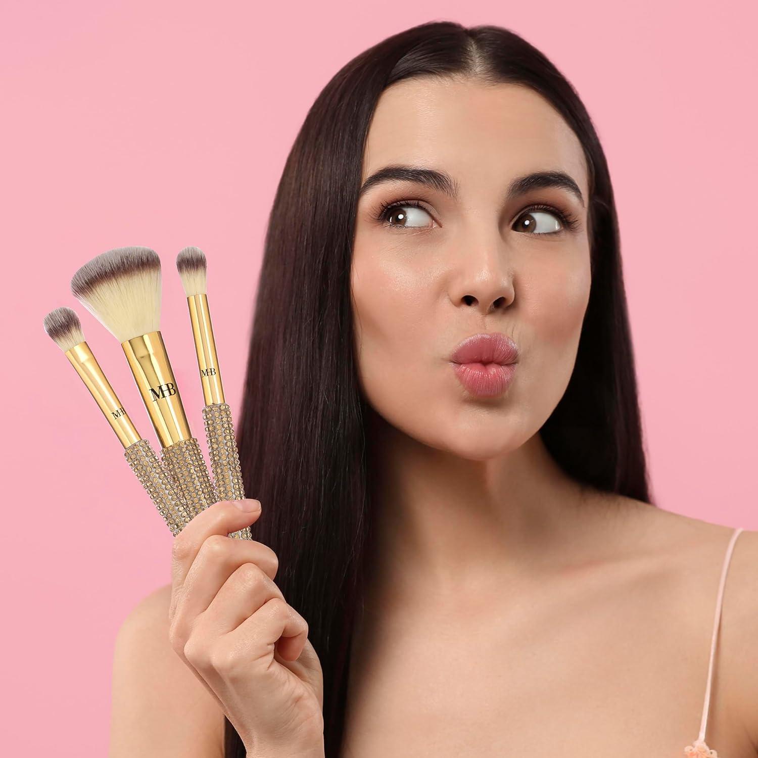image:image21pc Beauty Set Glam Gem Rhinestone Handle Brush Collection with Assorted Blender Sponge Wedge Cosmetic Application Tools Kit for Face
