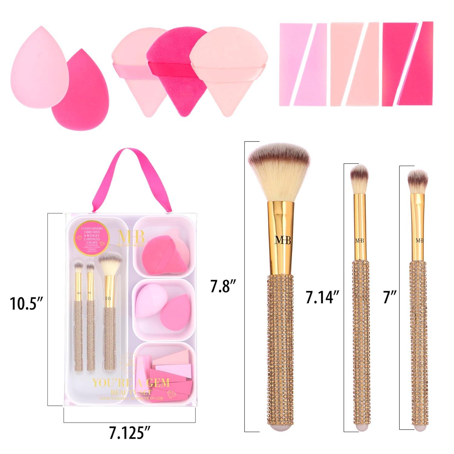 image:image21pc Beauty Set Glam Gem Rhinestone Handle Brush Collection with Assorted Blender Sponge Wedge Cosmetic Application Tools Kit for Face