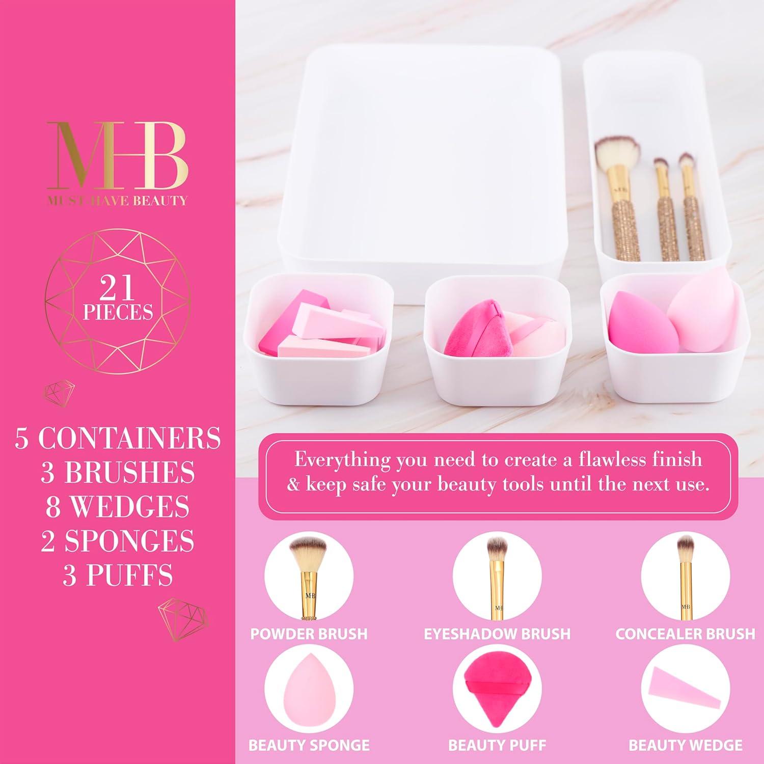 image:image21pc Beauty Set Glam Gem Rhinestone Handle Brush Collection with Assorted Blender Sponge Wedge Cosmetic Application Tools Kit for Face