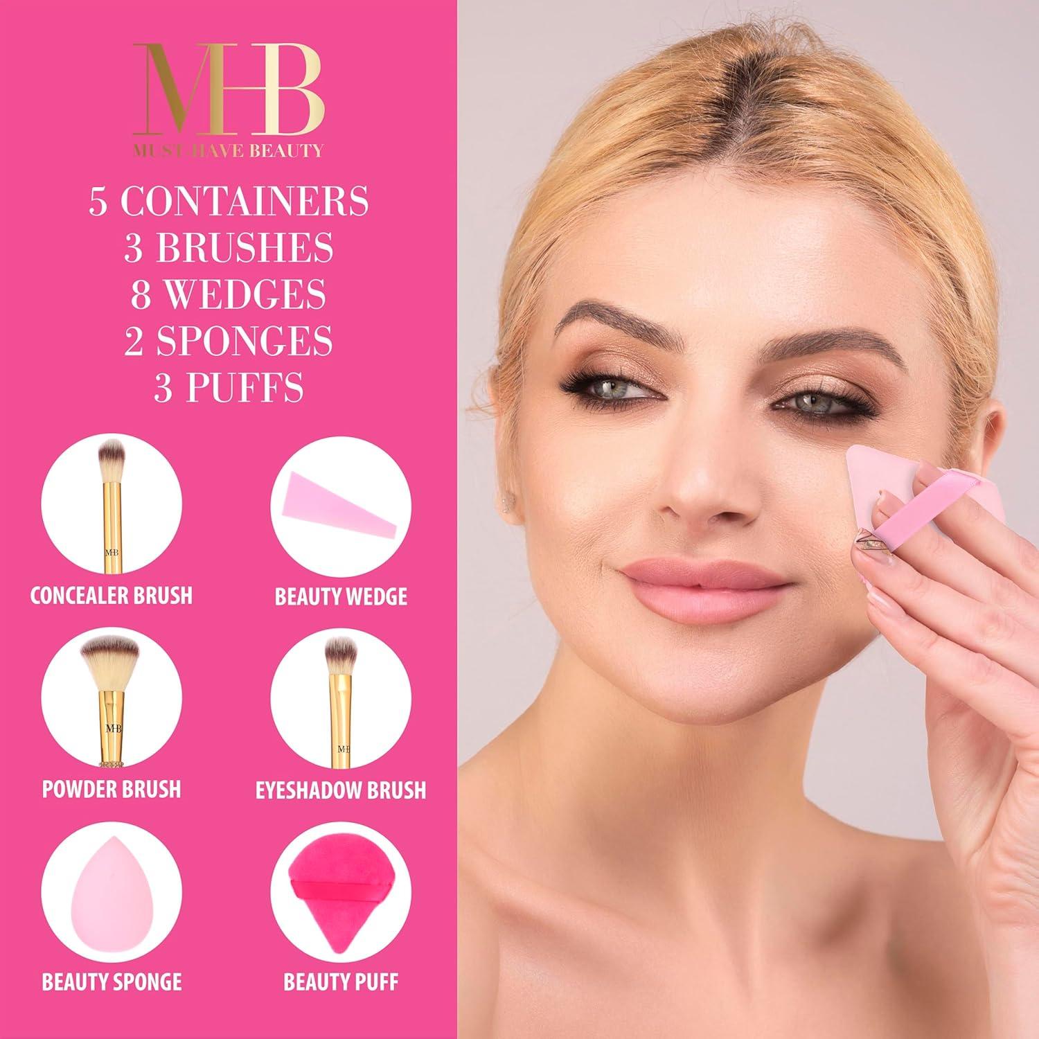 image:image21pc Beauty Set Glam Gem Rhinestone Handle Brush Collection with Assorted Blender Sponge Wedge Cosmetic Application Tools Kit for Face