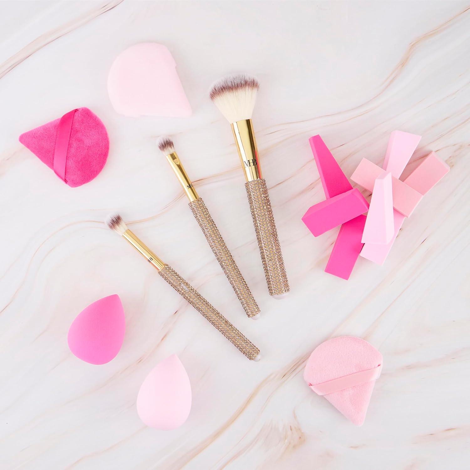 image:image21pc Beauty Set Glam Gem Rhinestone Handle Brush Collection with Assorted Blender Sponge Wedge Cosmetic Application Tools Kit for Face