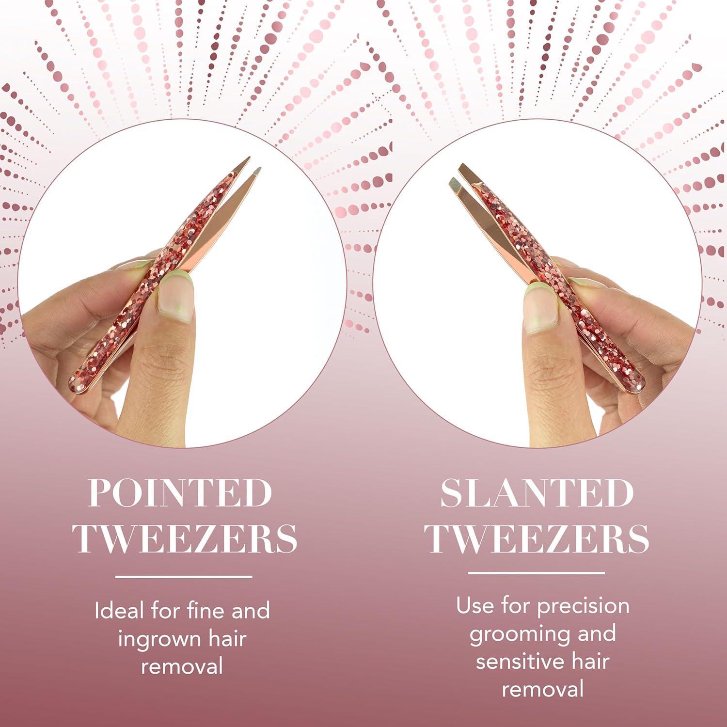 image:image2pc Glitter Tweezer Set in Rose Gold Pointed For Fine Ingrown Hair amp Slanted For Precision Grooming Pack of 2 Tweezers For Women Everyday Hair Tweezers For PluckingRose Gold