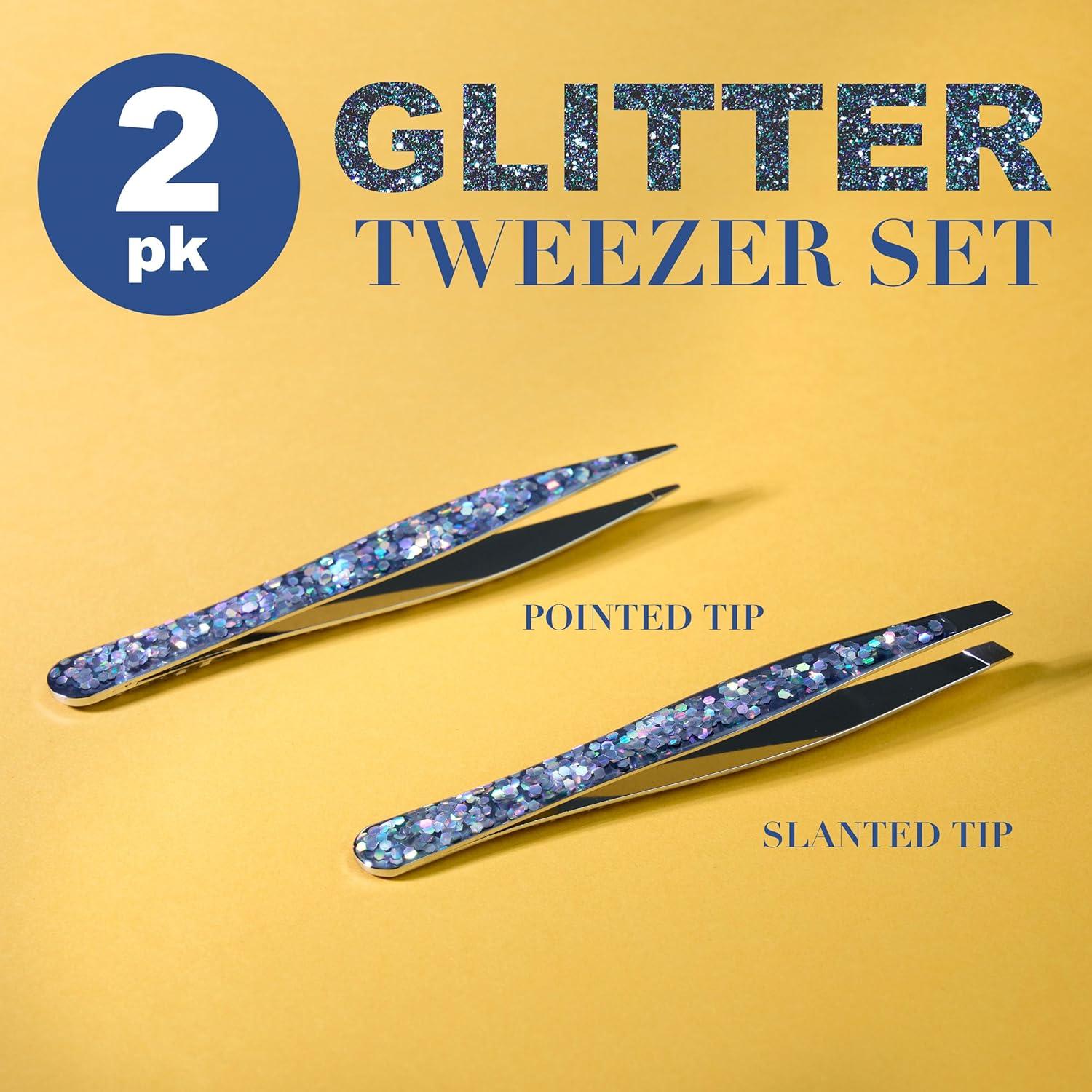 image:image2pc Glitter Tweezer Set in Rose Gold Pointed For Fine Ingrown Hair amp Slanted For Precision Grooming Pack of 2 Tweezers For Women Everyday Hair Tweezers For PluckingSilver