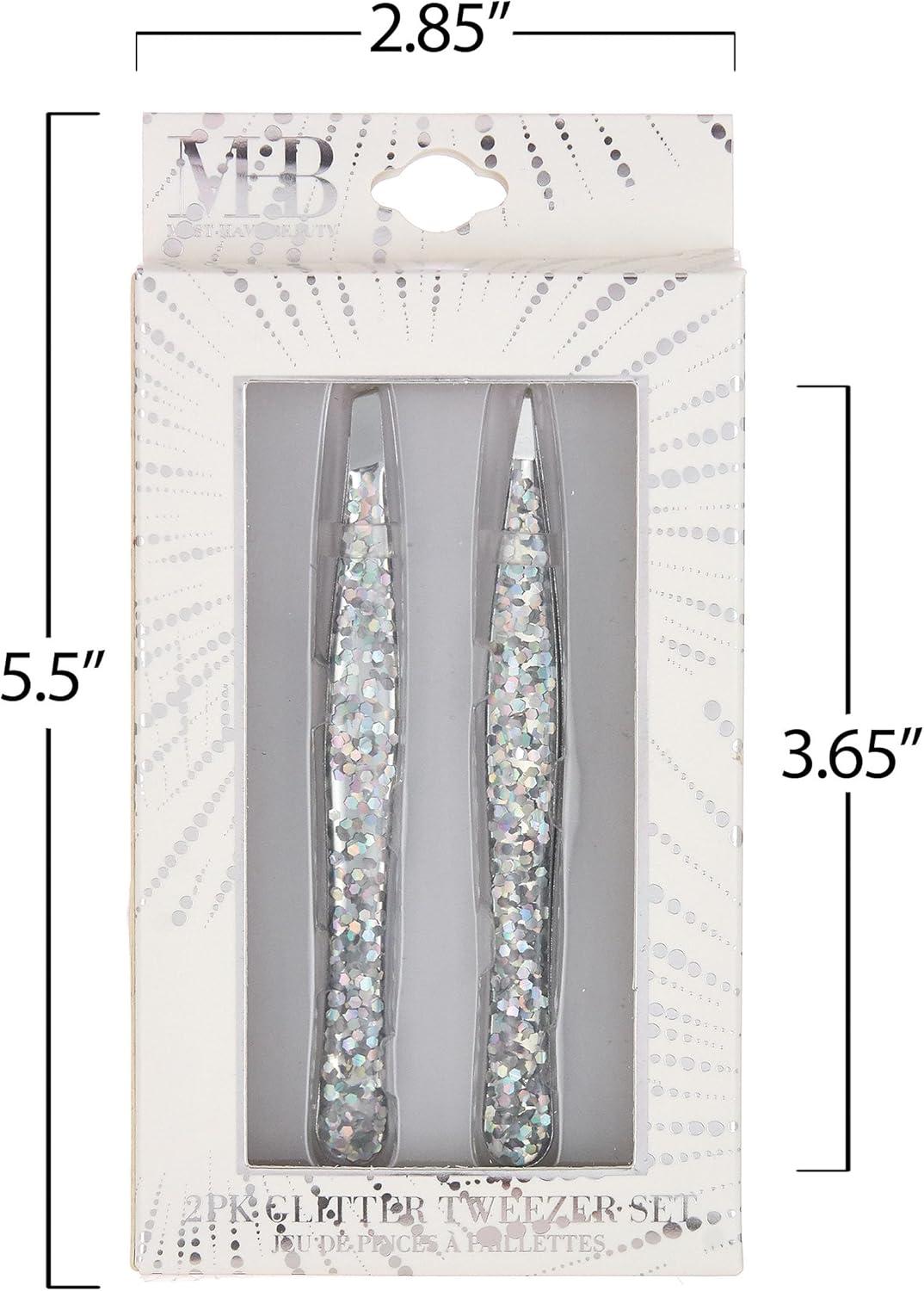image:image2pc Glitter Tweezer Set in Rose Gold Pointed For Fine Ingrown Hair amp Slanted For Precision Grooming Pack of 2 Tweezers For Women Everyday Hair Tweezers For PluckingSilver